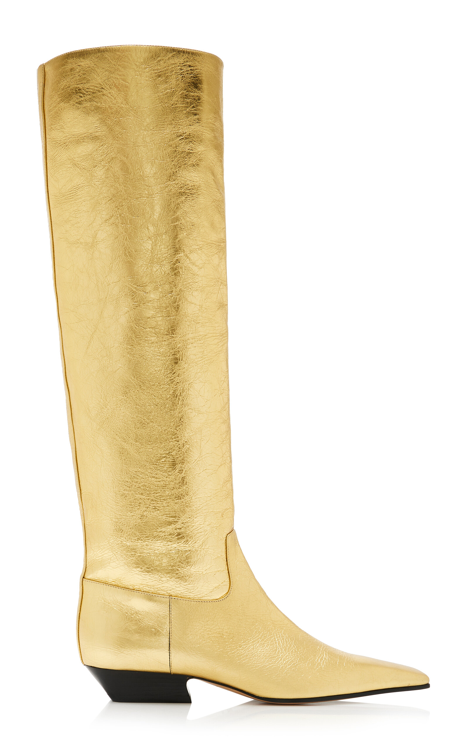 Shop Khaite Marfa Metallic Leather Knee-highboots In Gold