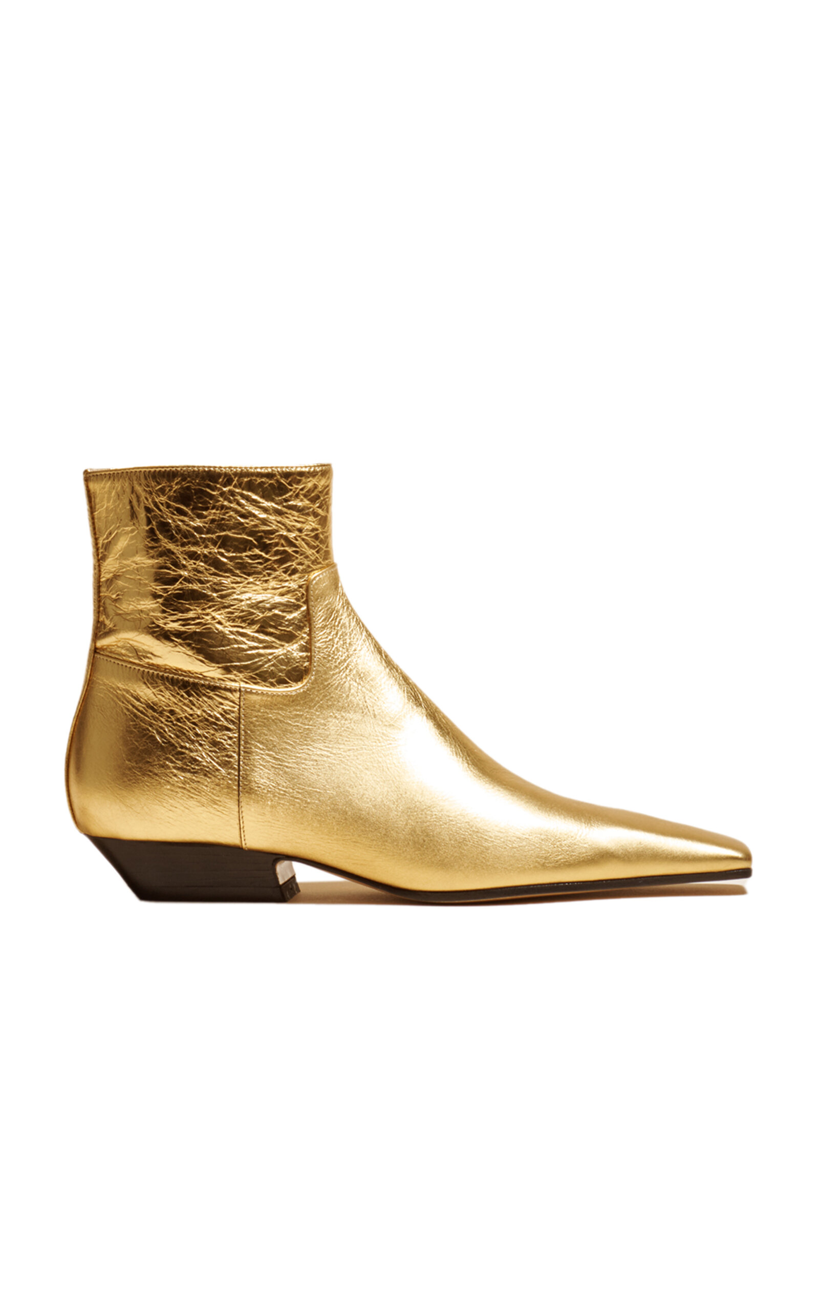 Shop Khaite Marfa Classic Metallic Leather Ankle Boots In Gold