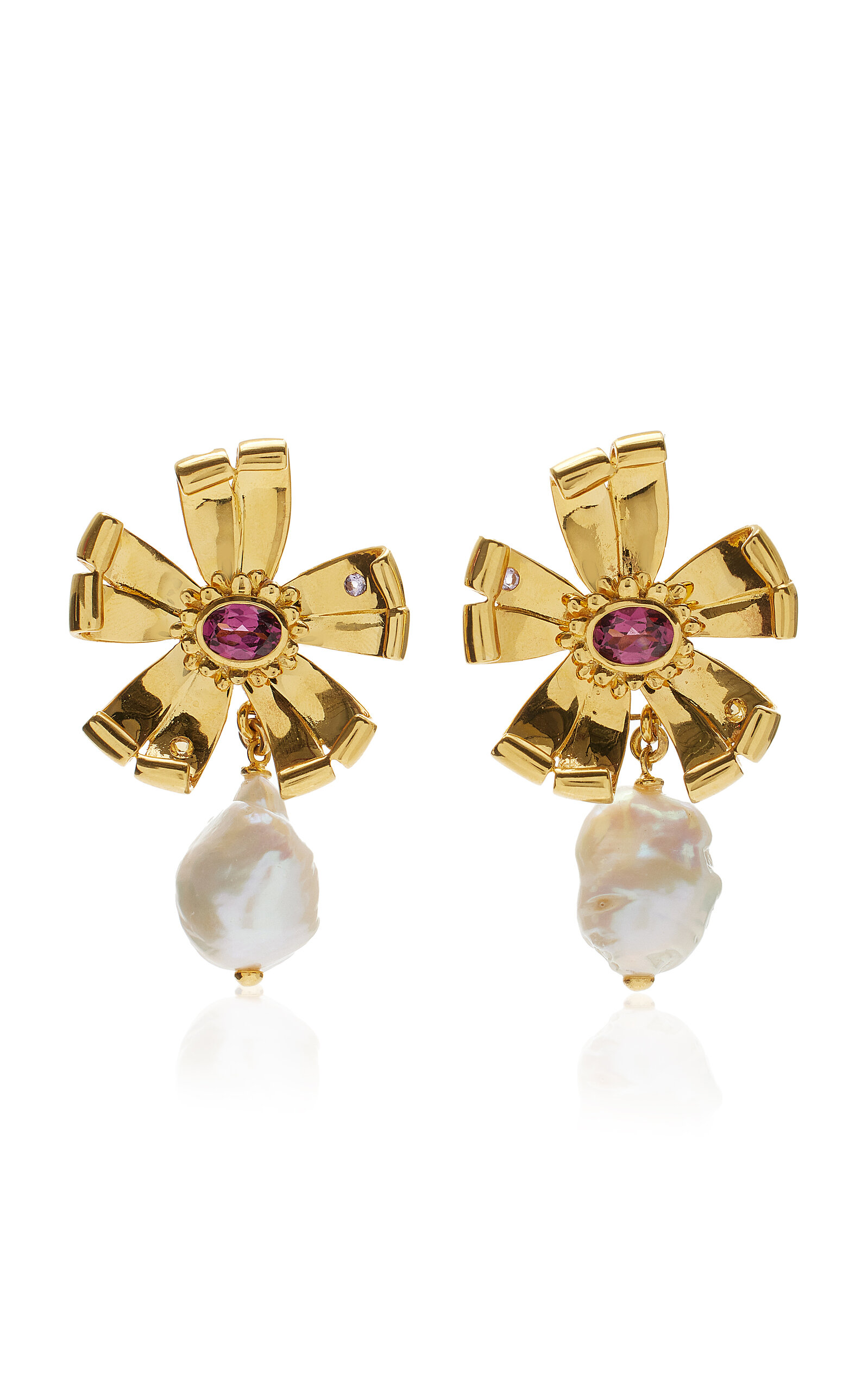 LIZZIE FORTUNATO LOTUS PEARL GOLD-PLATED EARRINGS