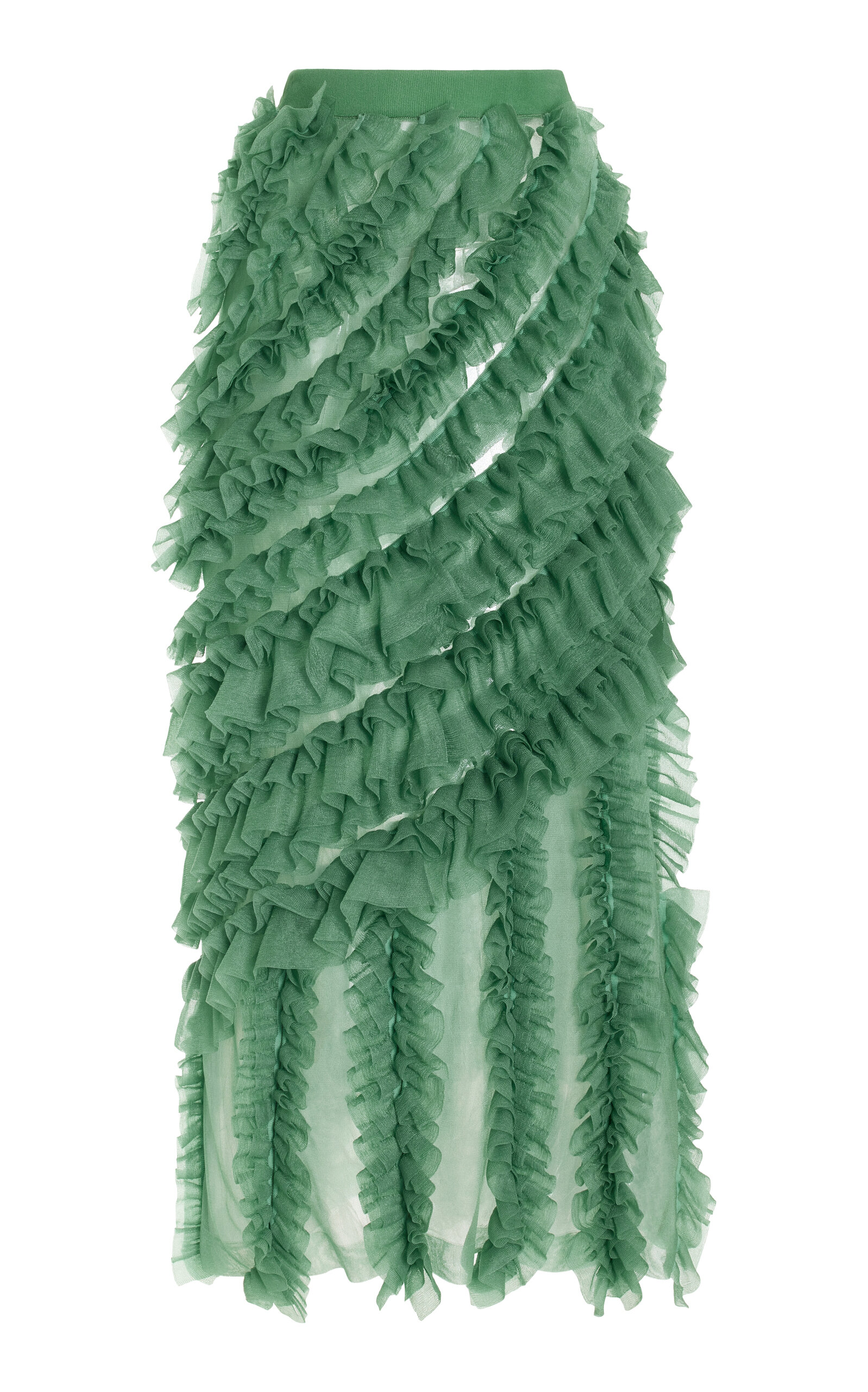 Ulla Johnson Sarafina Chiffon Ruffle Midi Skirt In Green