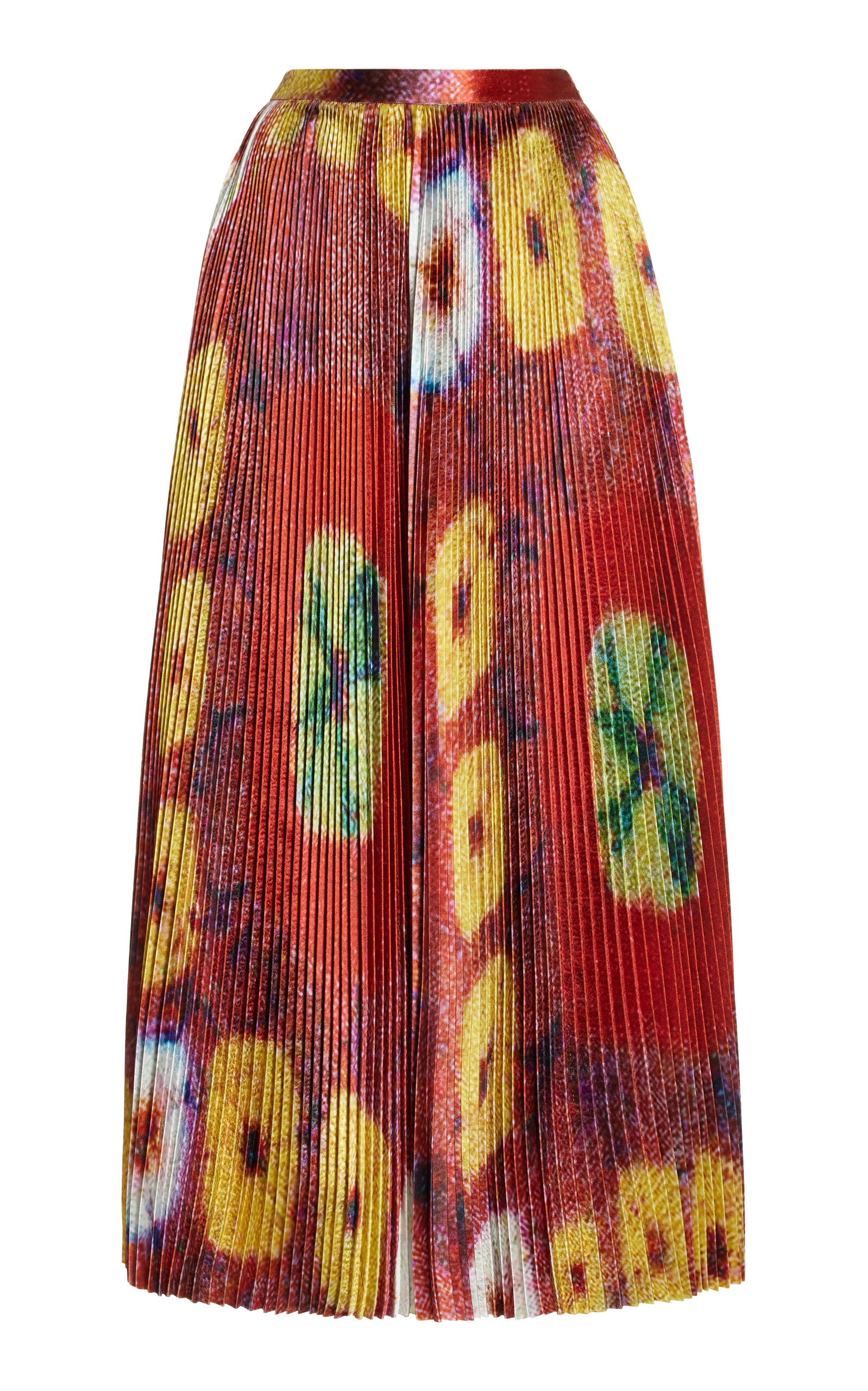 Ulla Johnson Rami Shiny Pleated Floral Satin Midi Skirt In Multi ModeSens