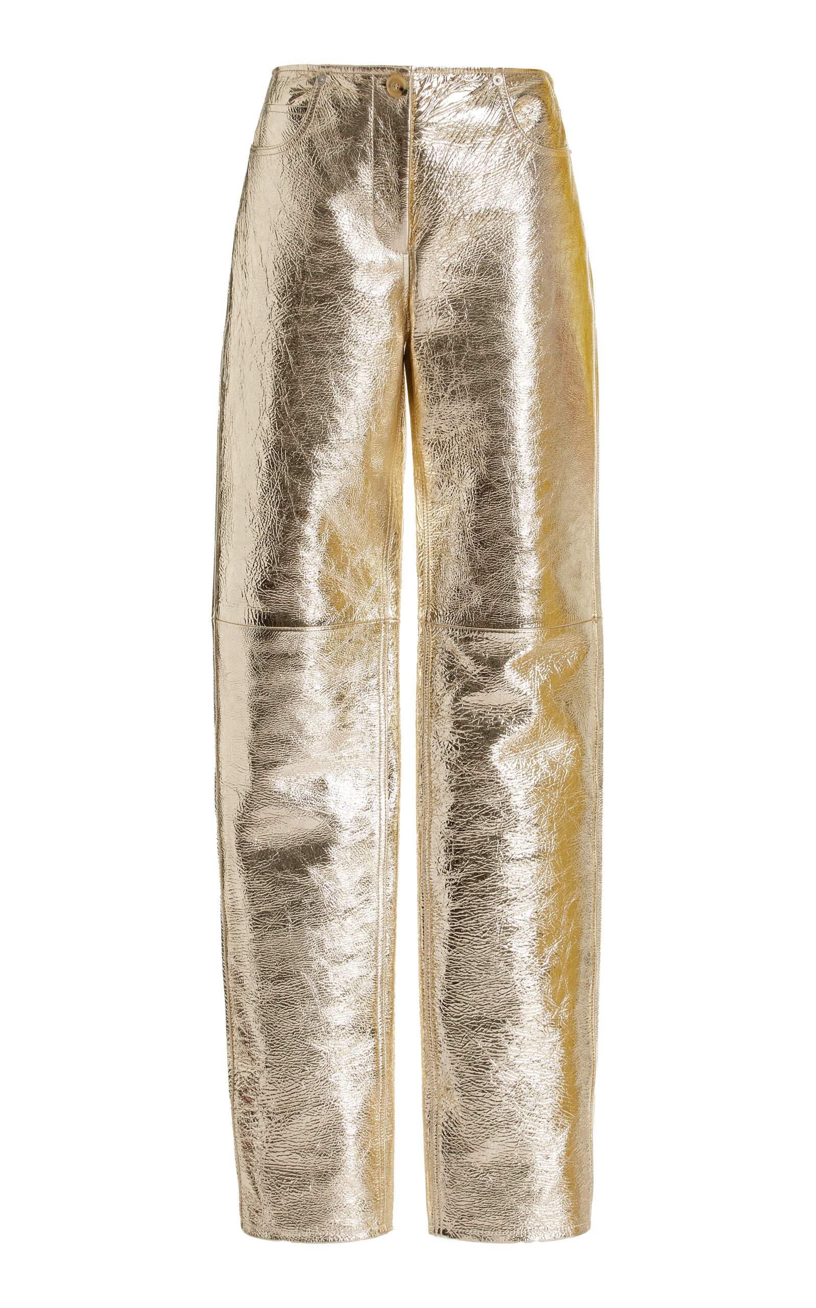 Shop Proenza Schouler Metallic Leather Straight-leg Pants In Gold