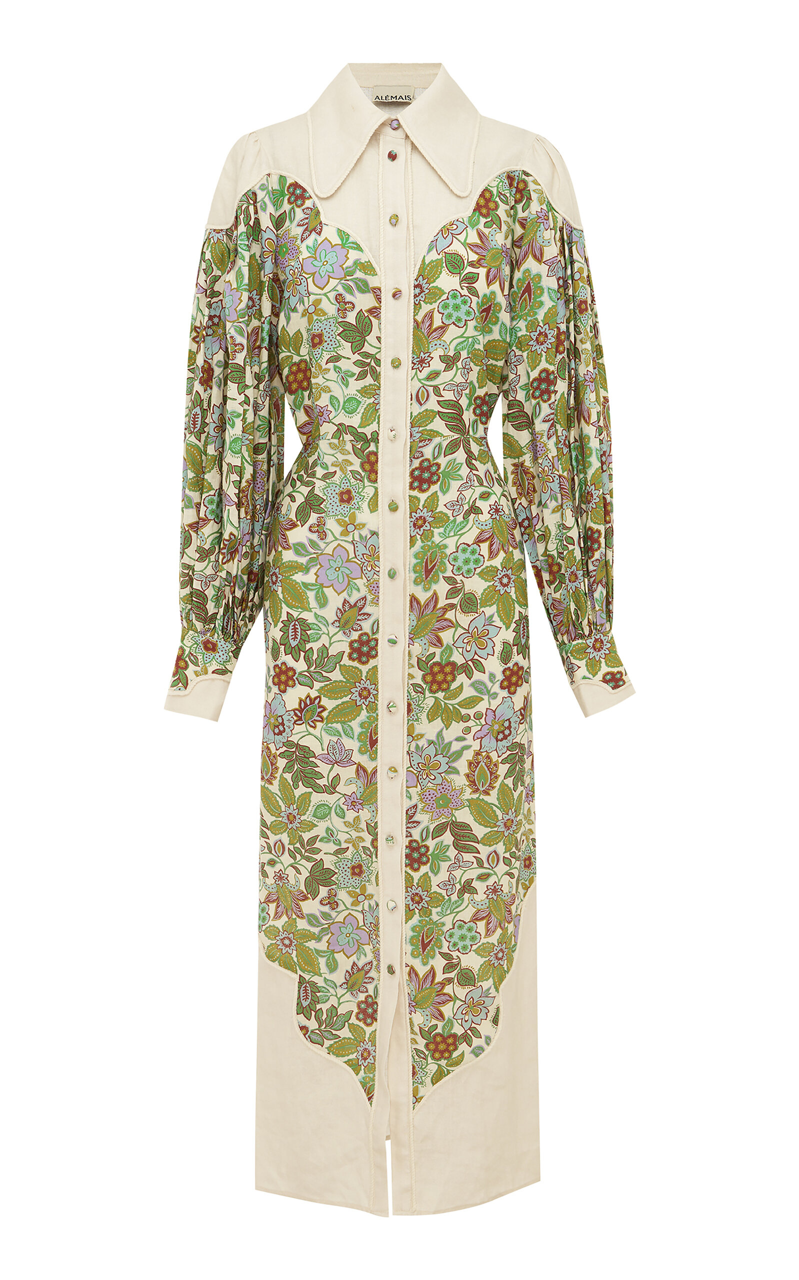 ALEMAIS Isabella Linen Panel Midi Dress - Floral