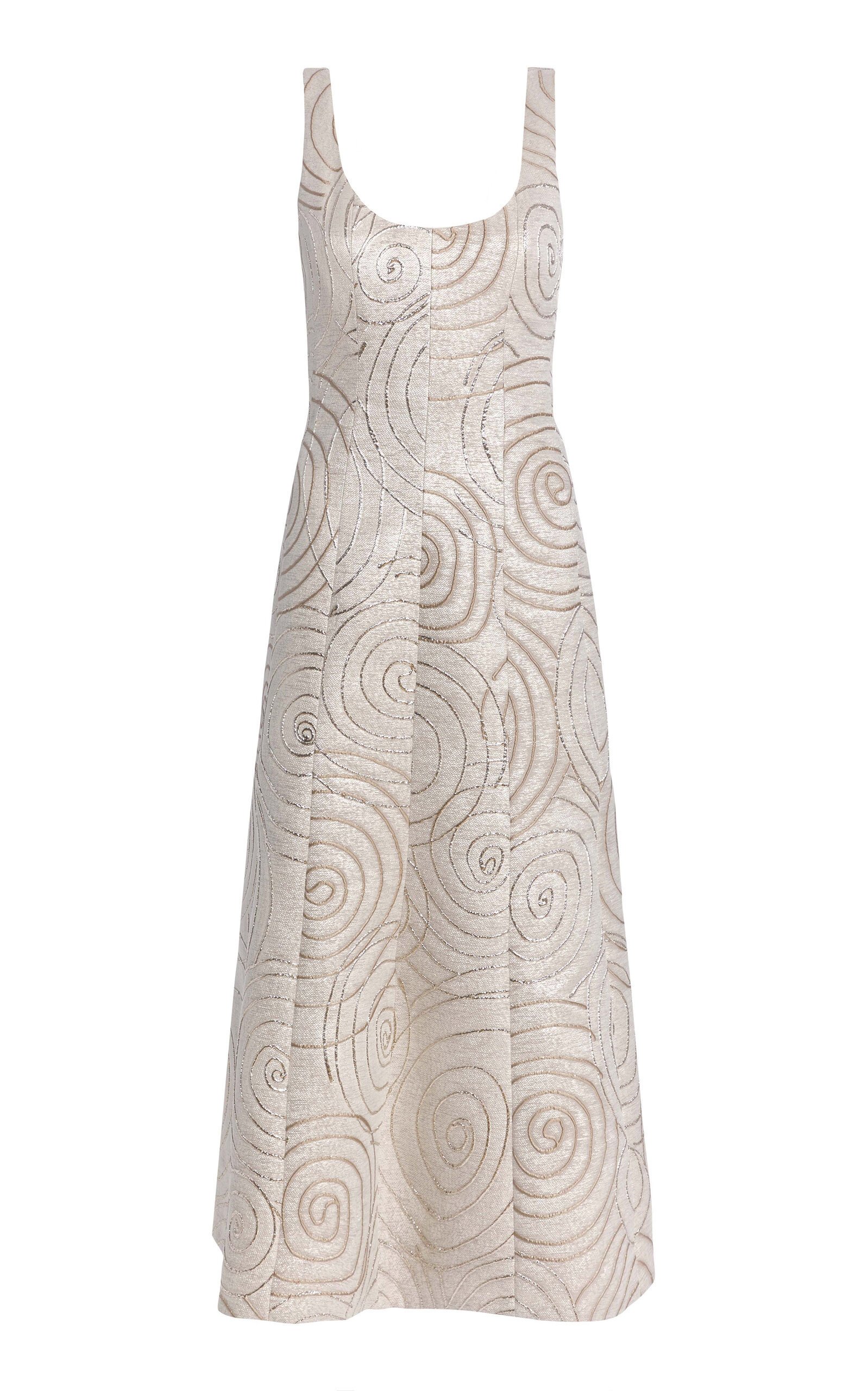 Markarian Judith Brocade Swirl Midi Dress In Tan