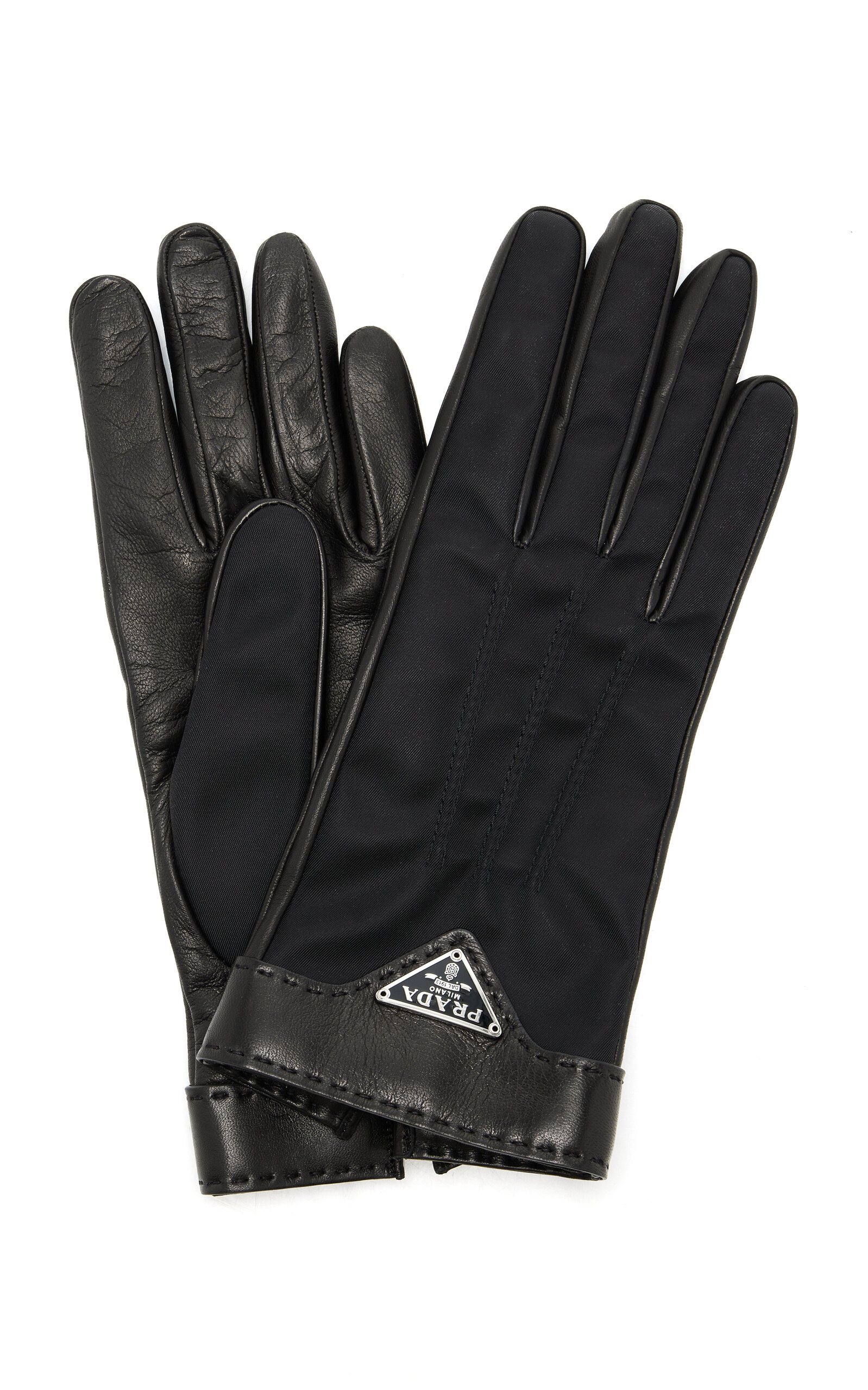 Prada Re-Nylon-Trimmed Leather Gloves