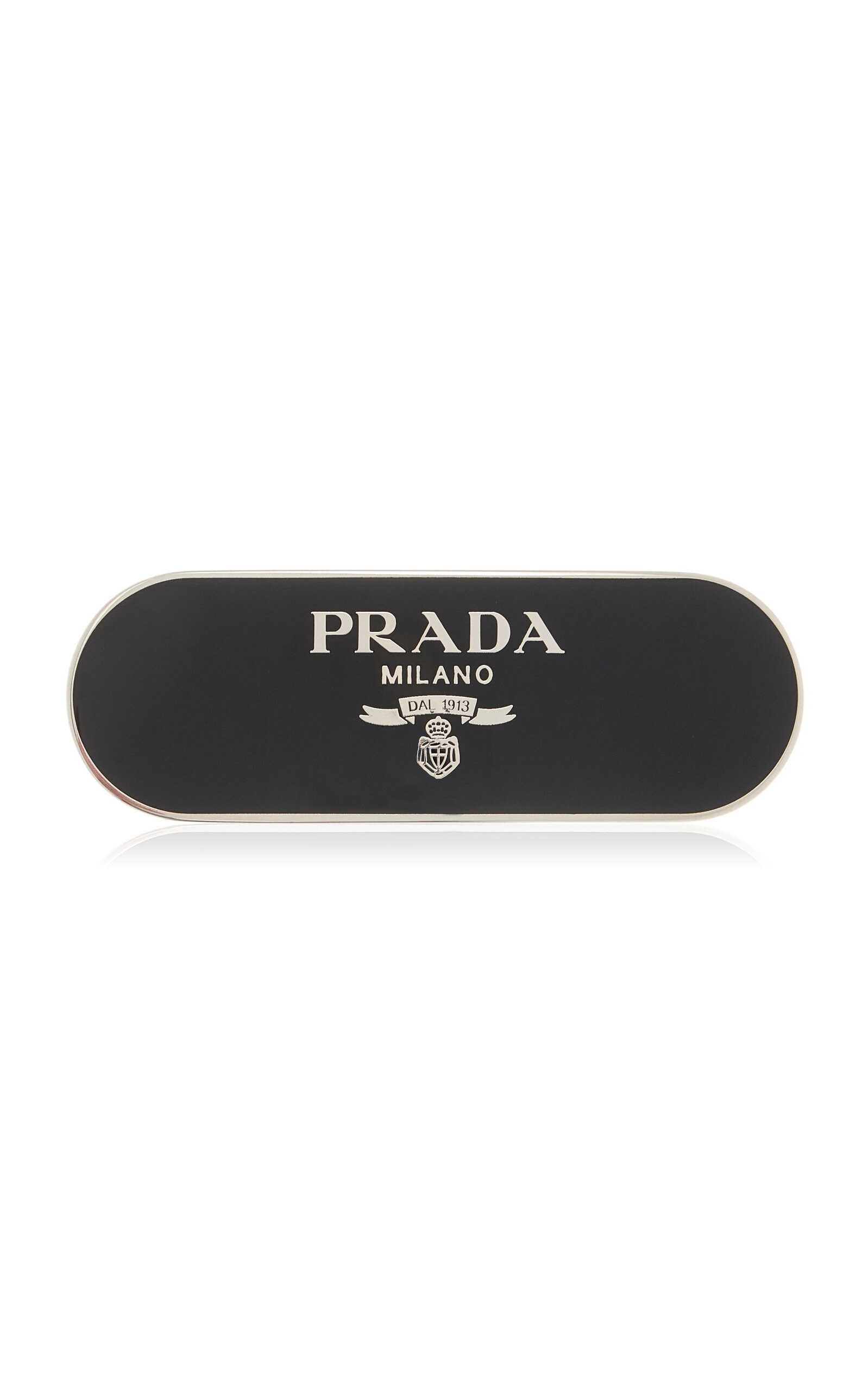 Prada Enameled Hair Clip With Logo In Black