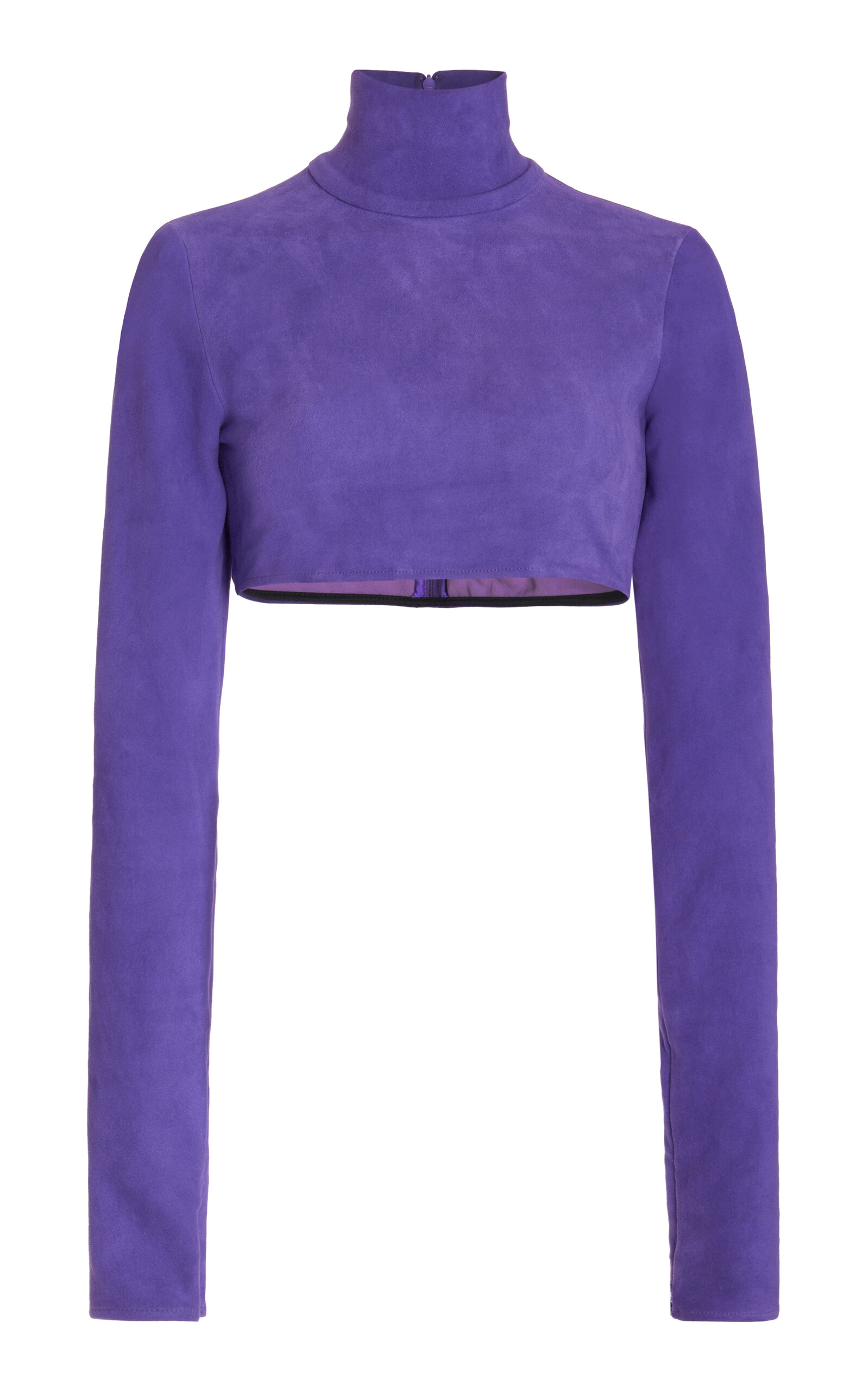 Shop Laquan Smith Cropped Stretch Suede Top In Purple