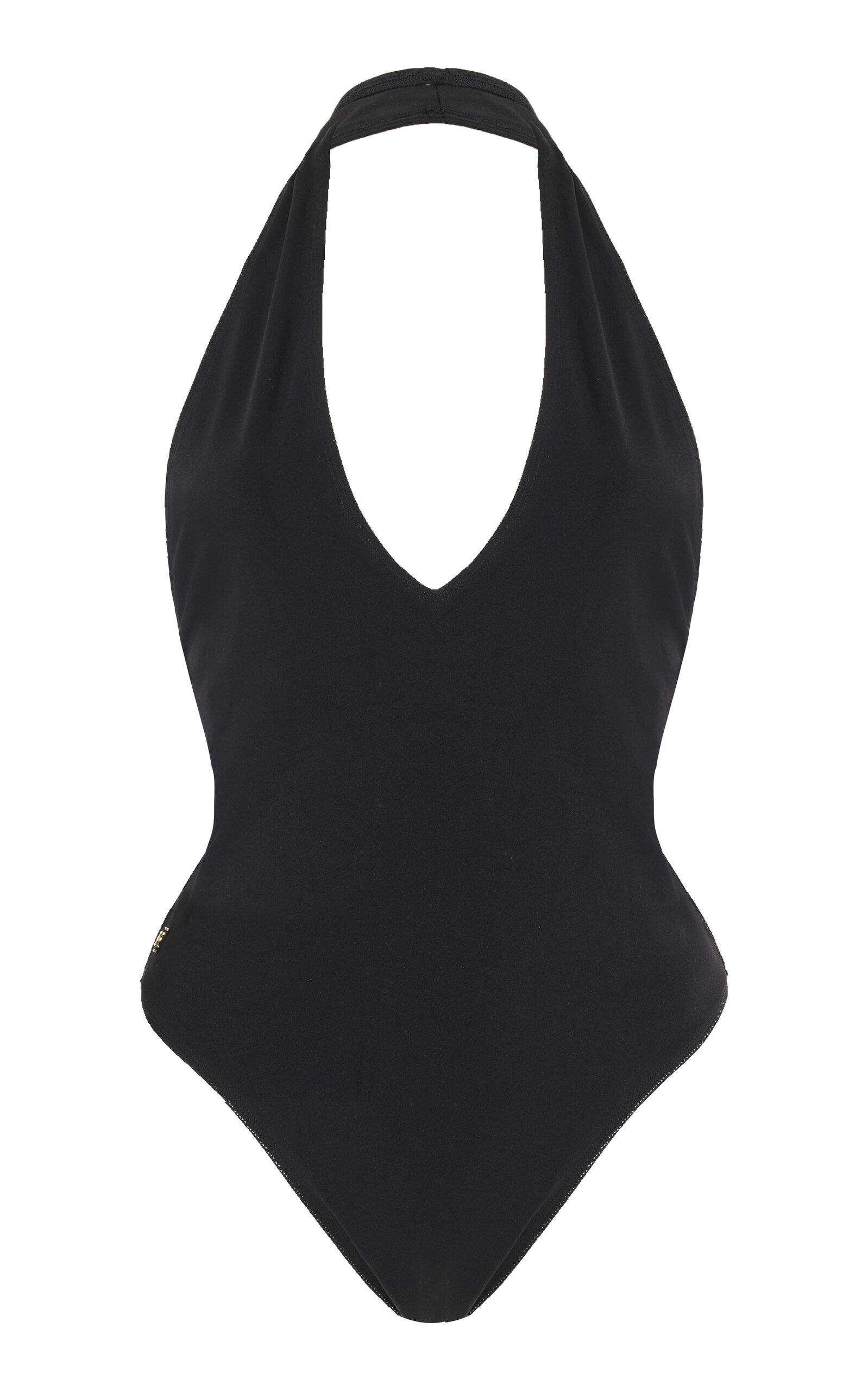 Shop Éterne Exclusive Amelia Plunging Halter One-piece In Black