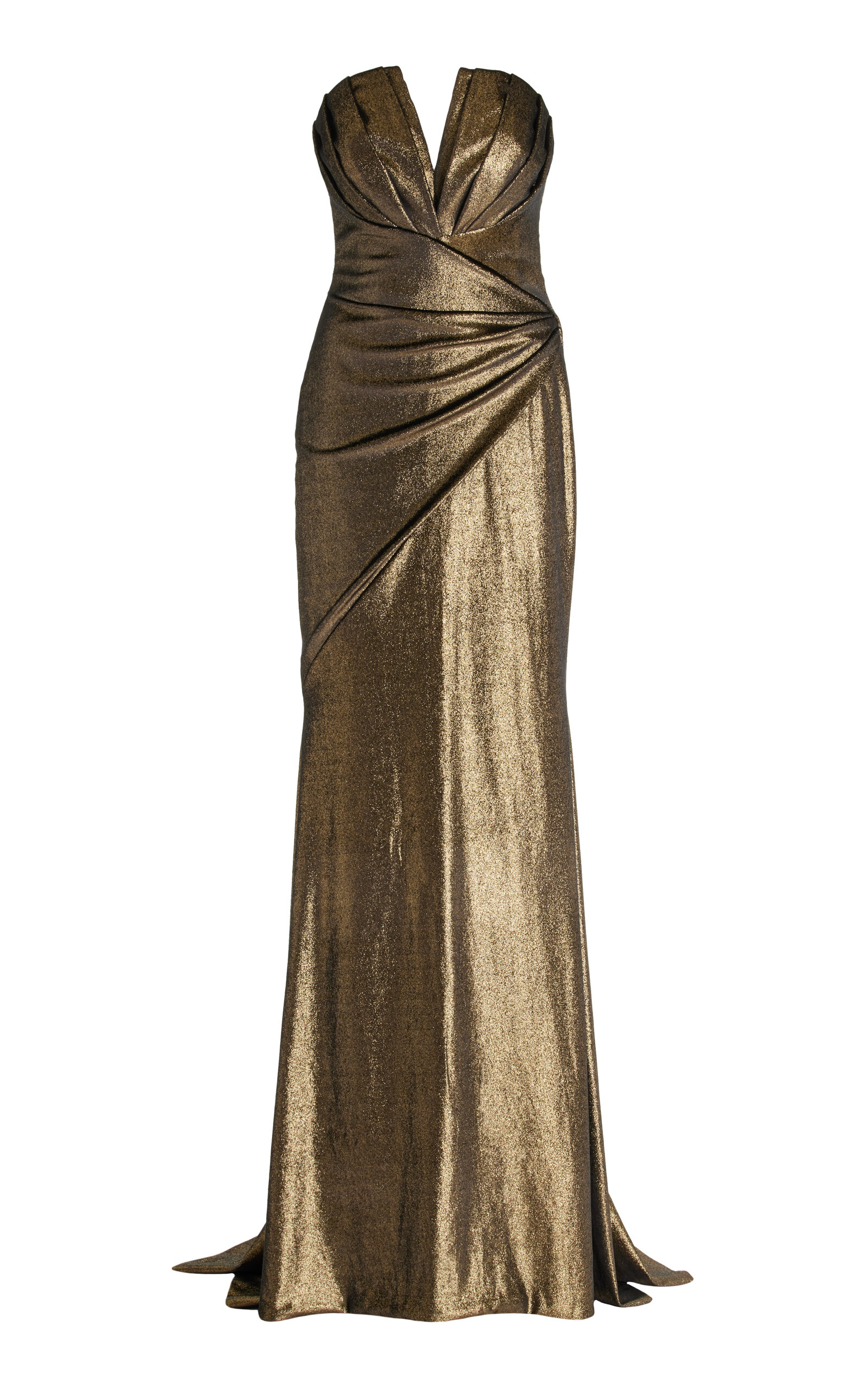 Pamella Roland Metallic Stretch Velvet Gown - Metallic