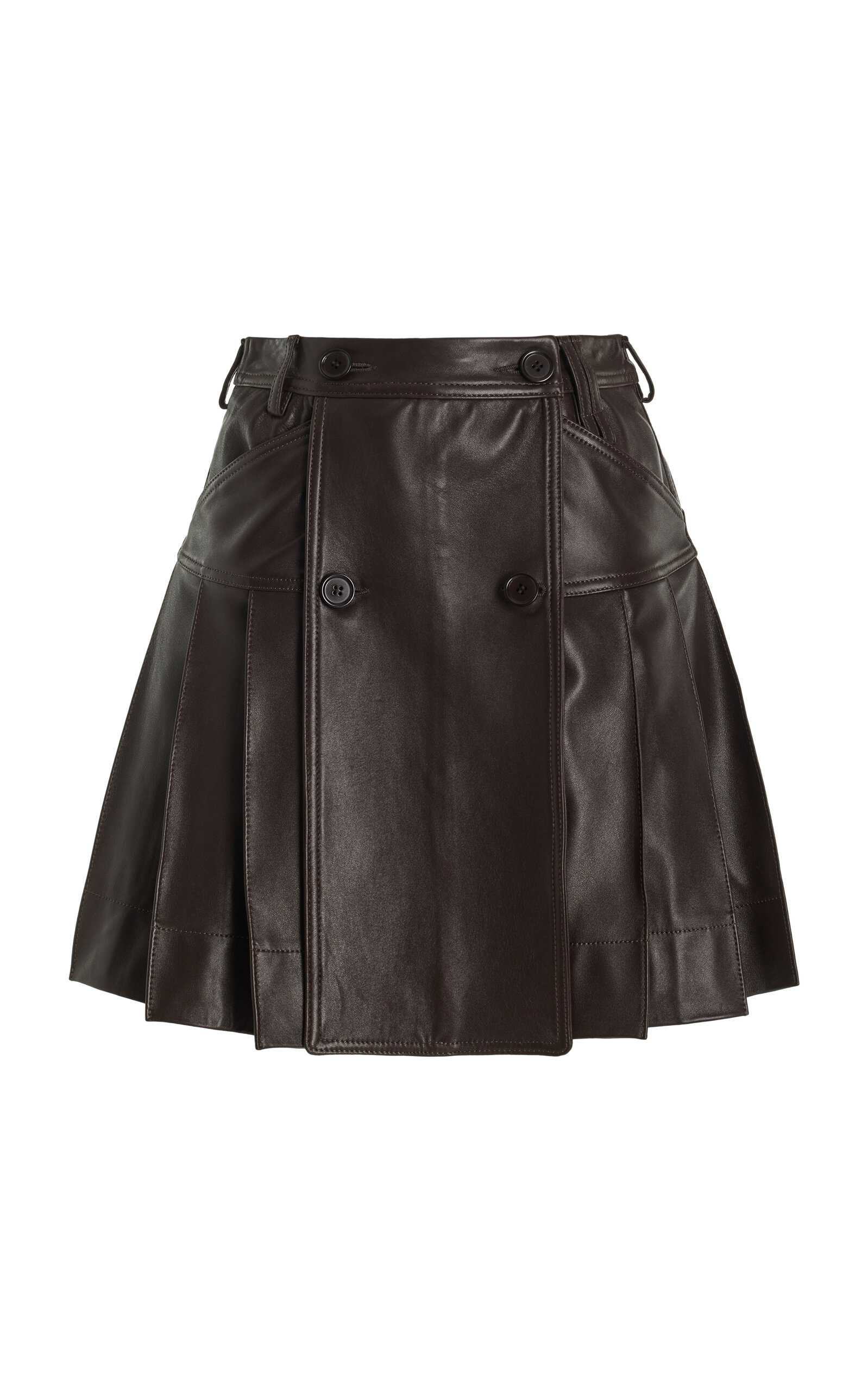 Simone Rocha Pleated Leather Mini Skirt In Brown