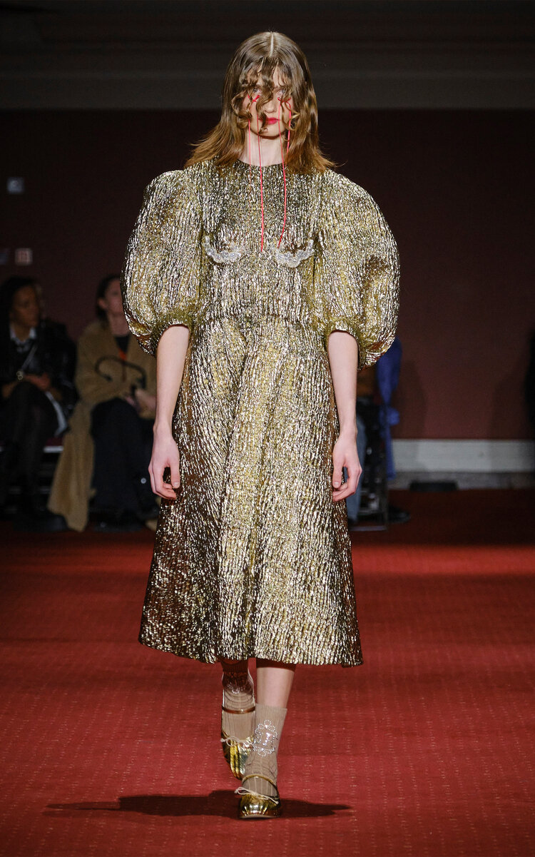 Simone Rocha Women's Embellished Metallic Midi Dress In Gold