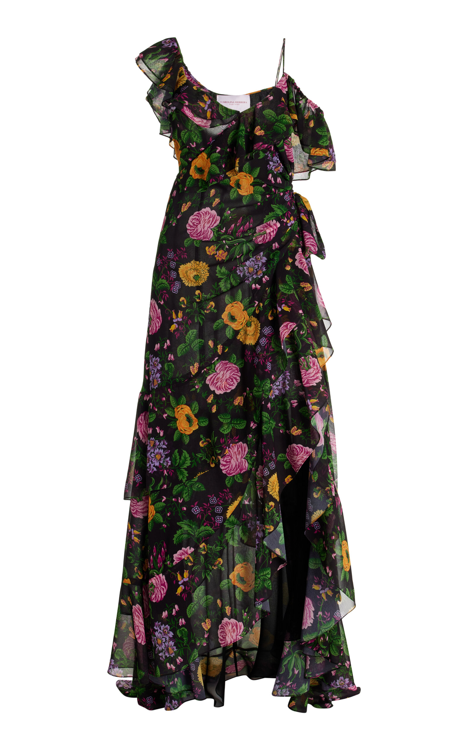 Shop Carolina Herrera Asymmetric Ruffled Maxi Dress In Floral