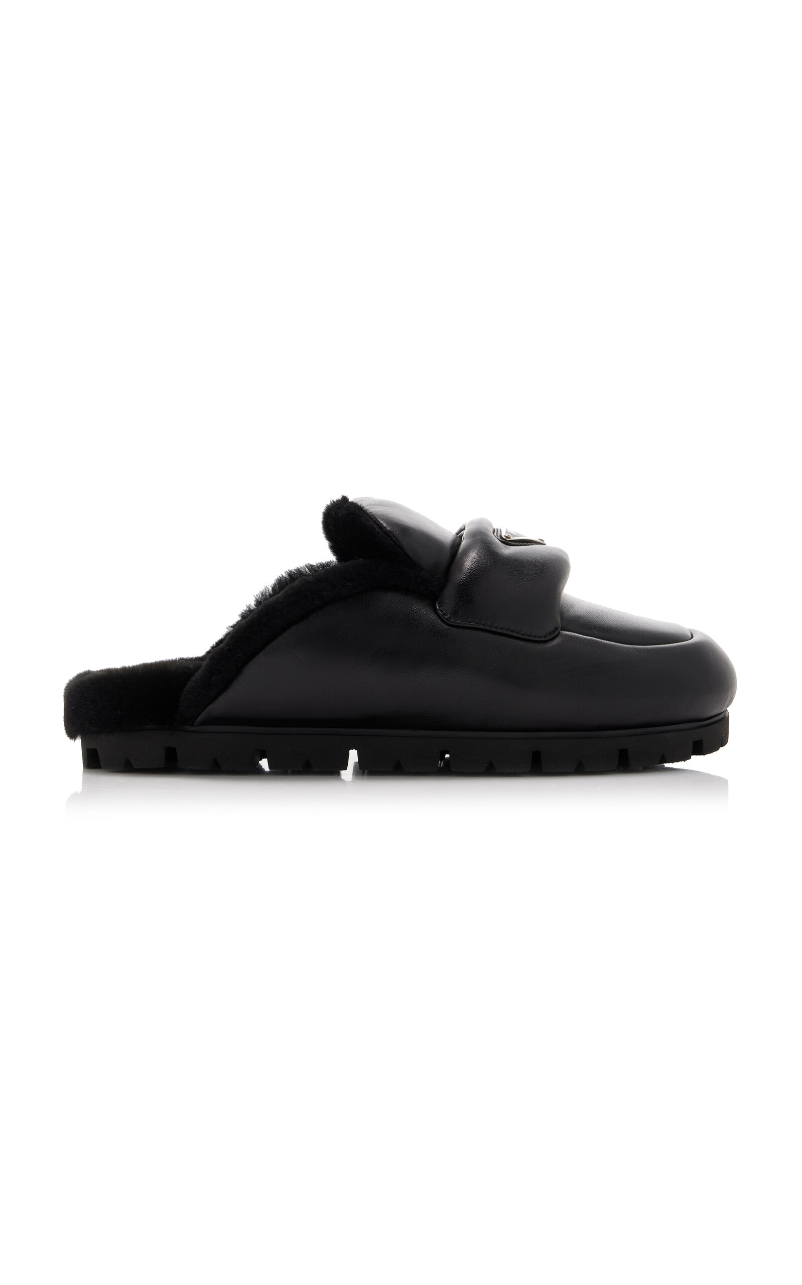 Prada Padded Leather Loafer Mules In Black