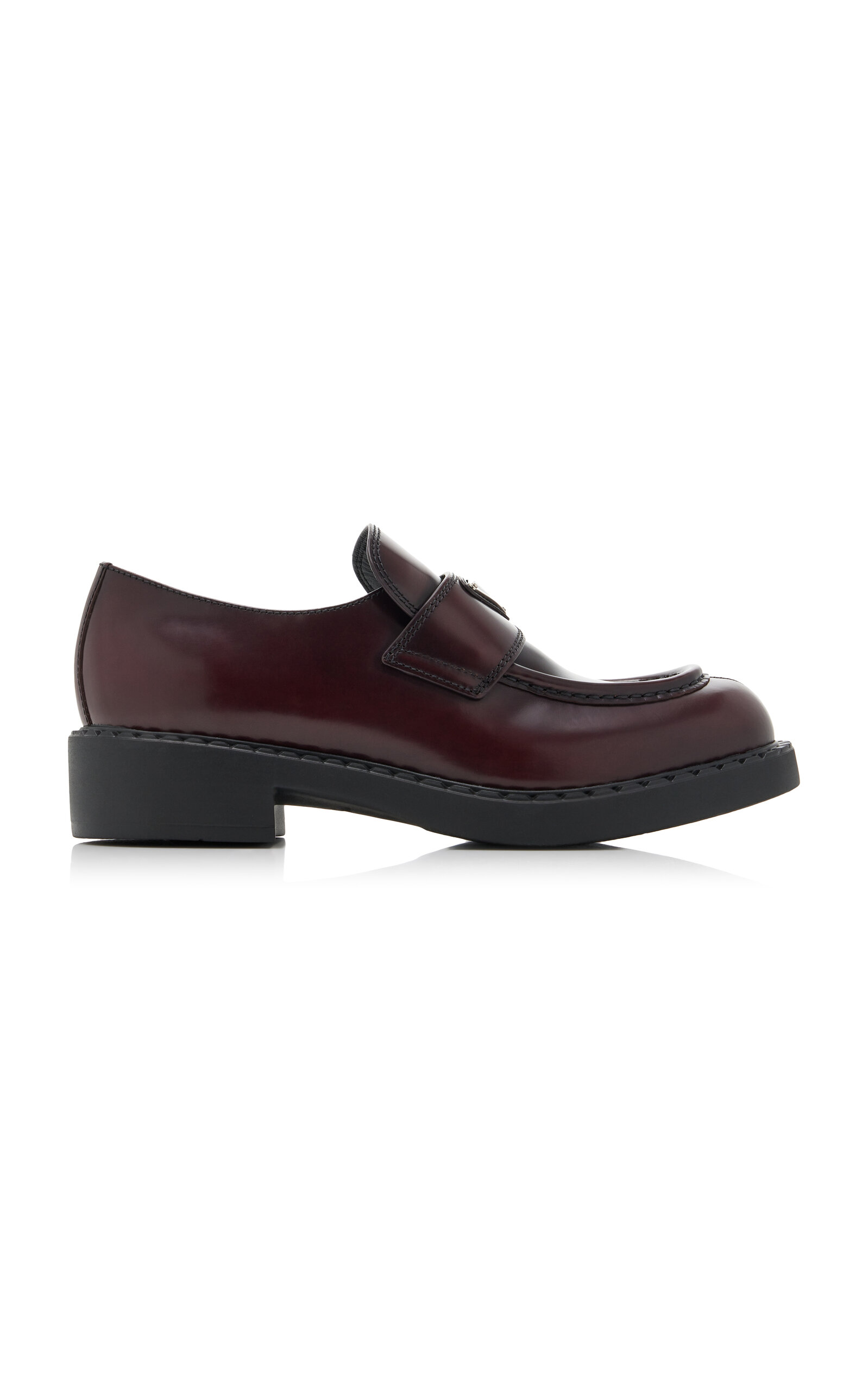 Prada Logo-plaque Brushed-effect Loafers In Brown