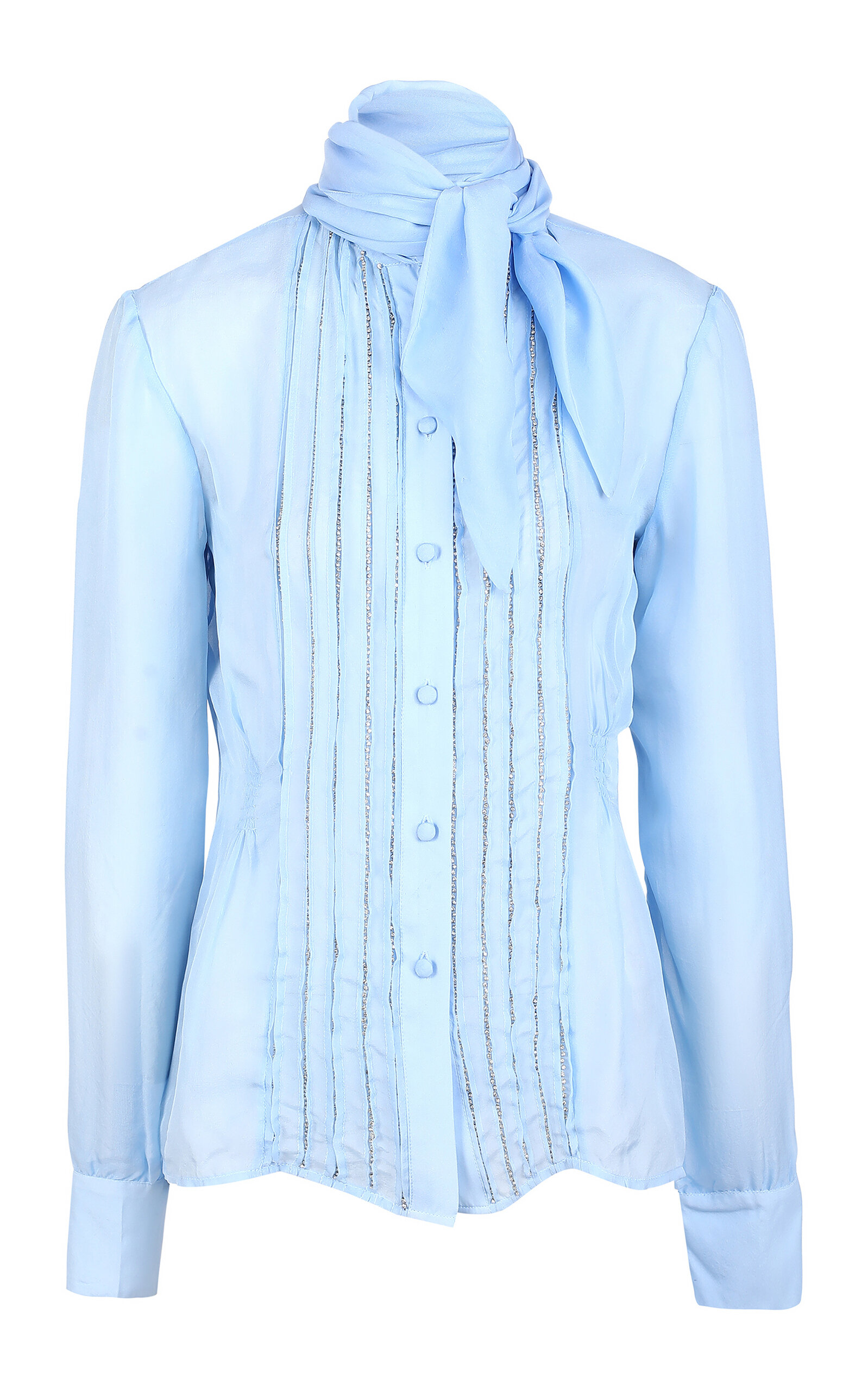 DES_PHEMMES Embroidered Silk Chiffon Shirt - Light Blue