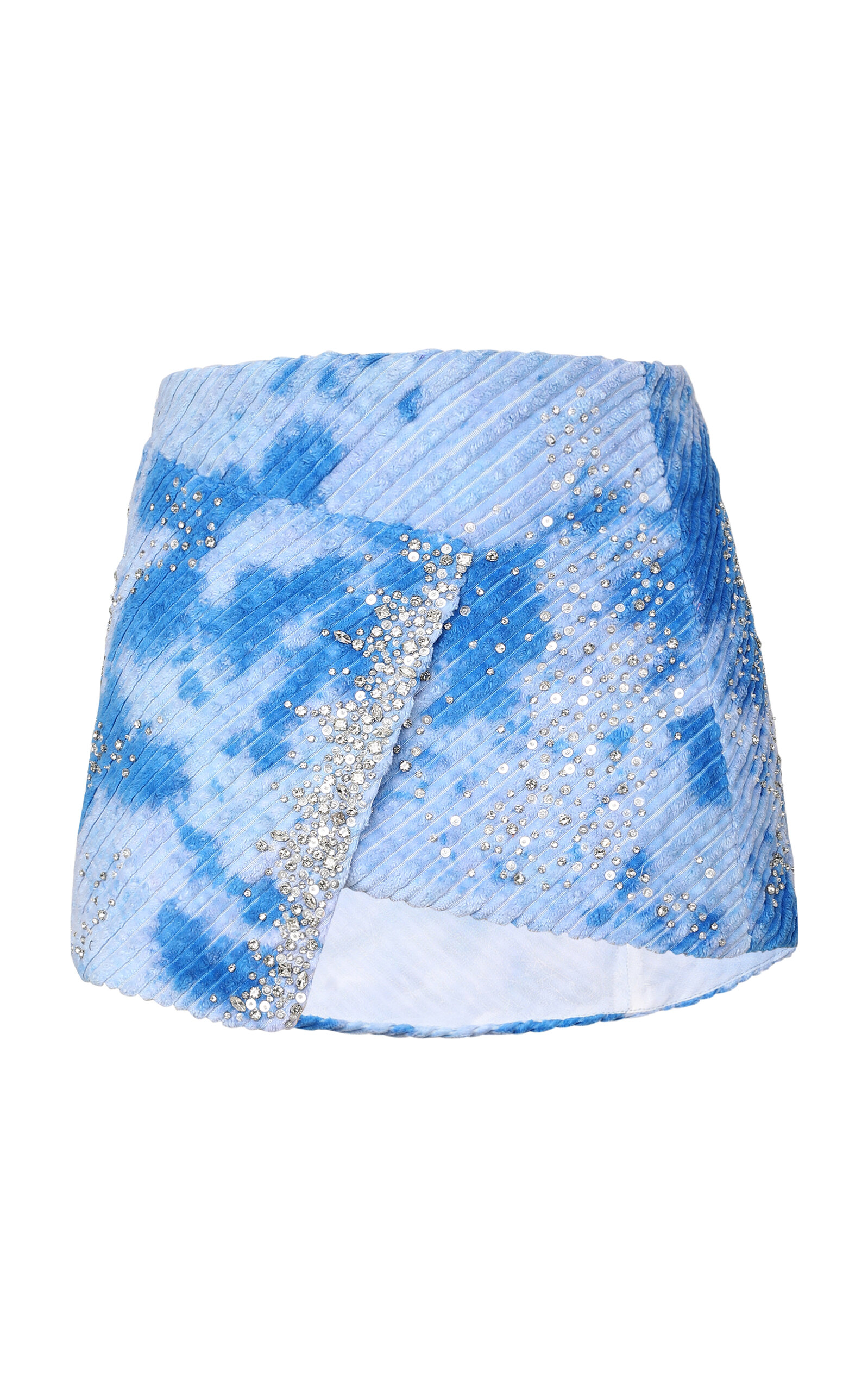 DES_PHEMMES Tie Dye Embroidered Velvet Mini Skirt - Light Blue