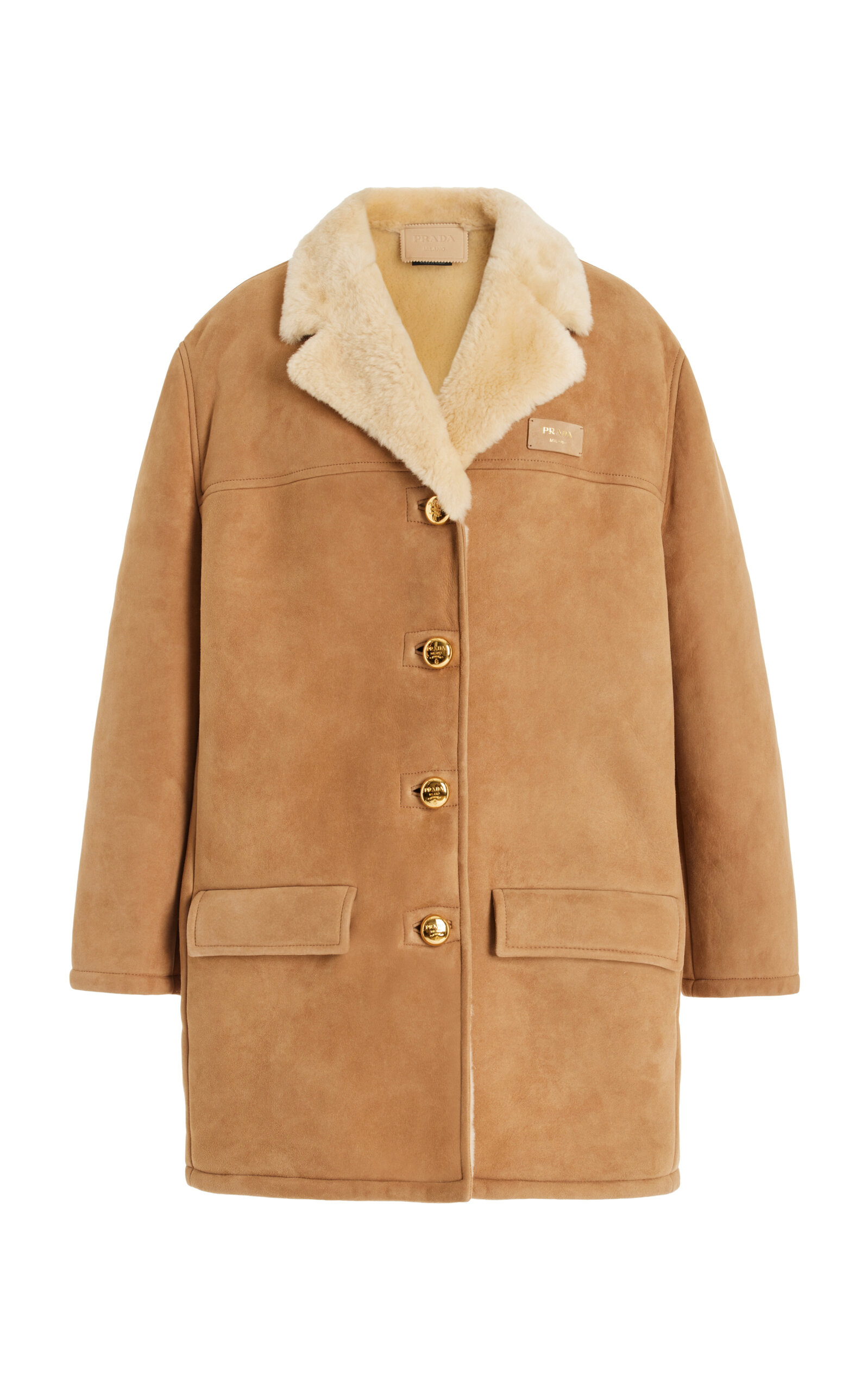 Shop Prada Shearling Coat In Neutral