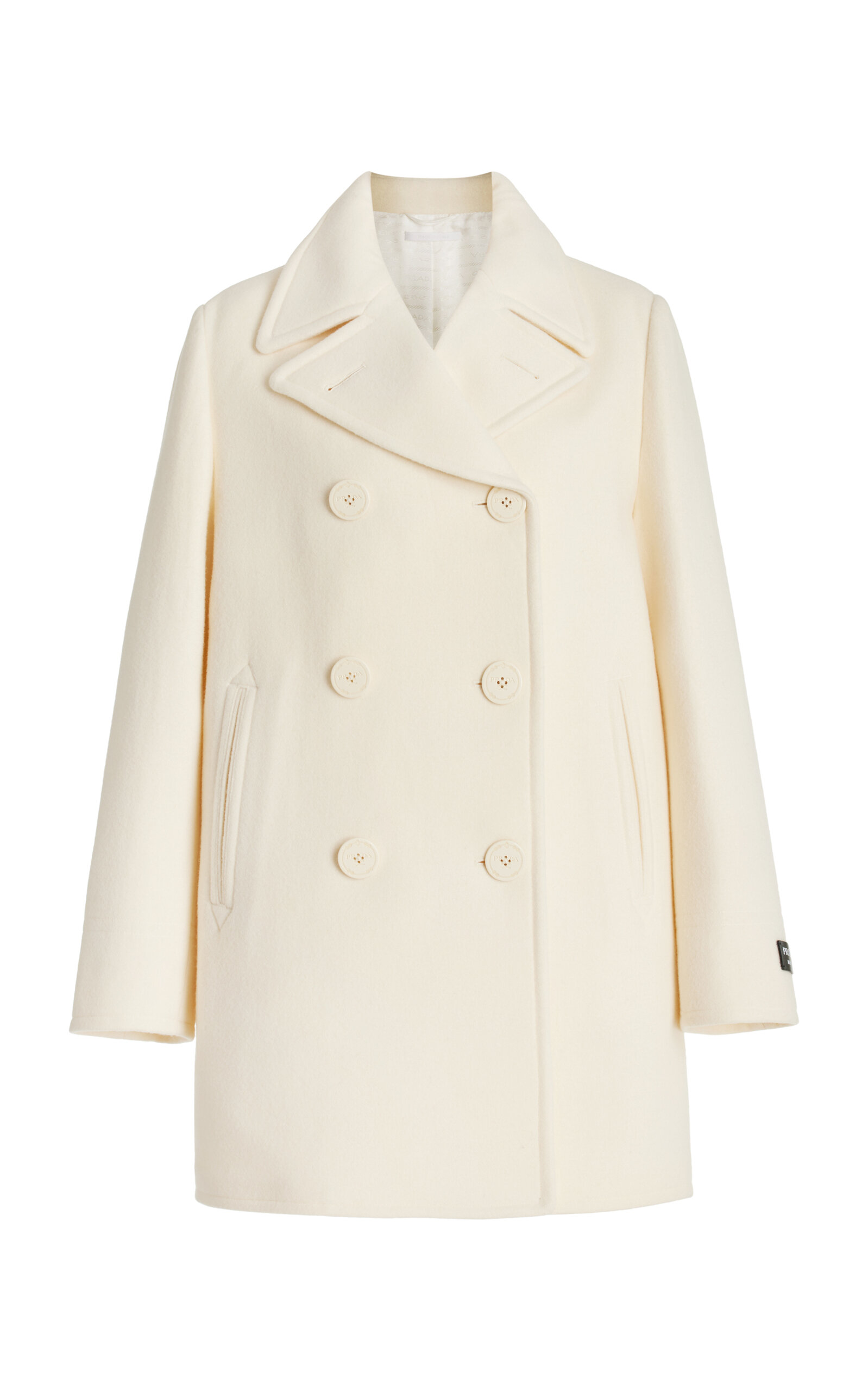 Shop Prada Double-breasted Wool Peacoat In Ivory