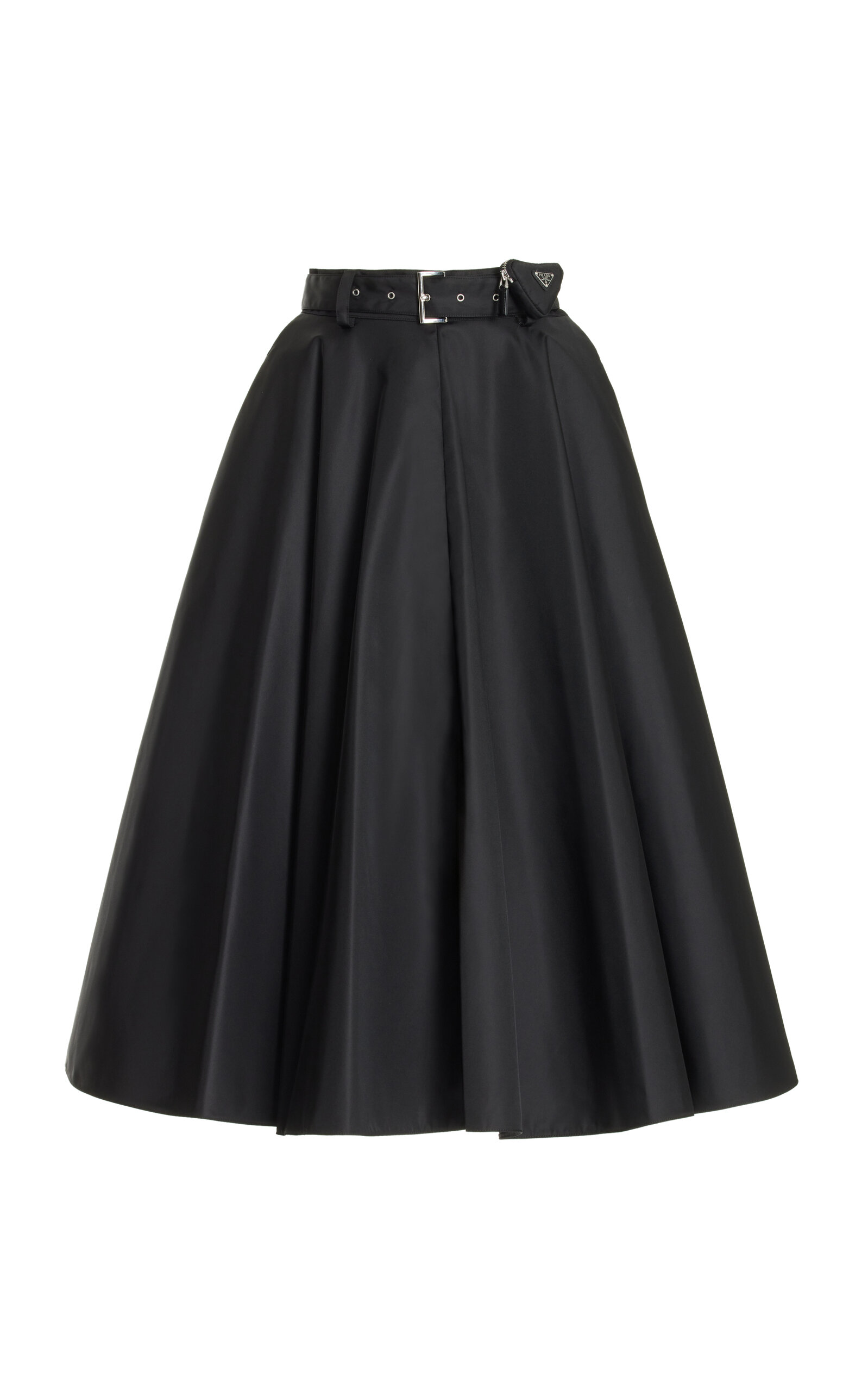 Prada Re-nylon Belted Midi Skirt In Black