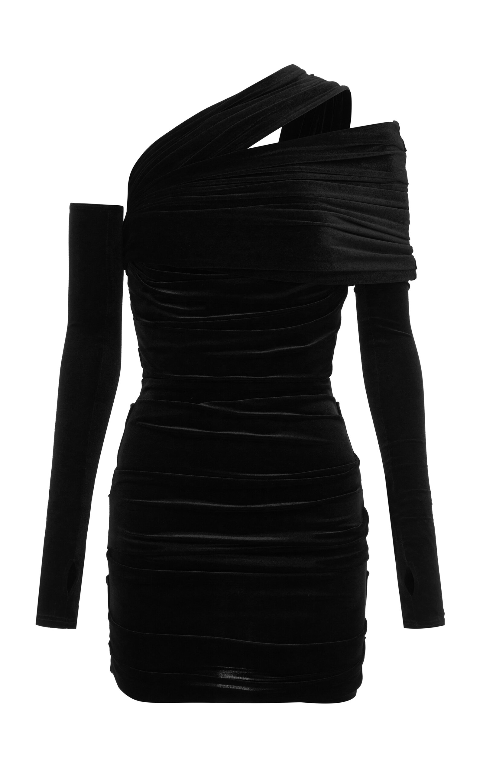 Alex Perry Laken Asymmetric Velvet Mini Dress In Black