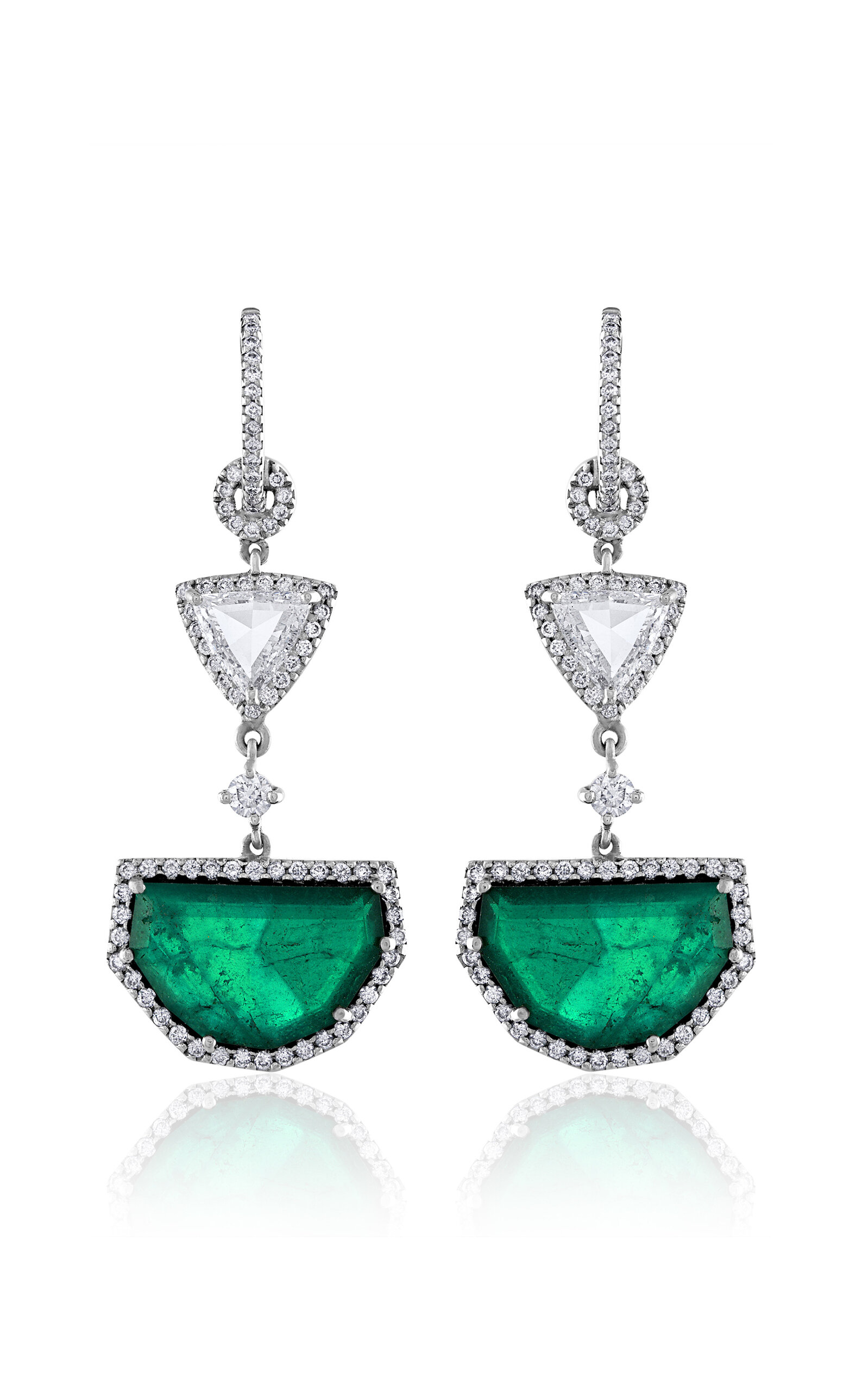 Mindi Mond Women's Platinum and Colombian Emerald Diamond Shield Earrings