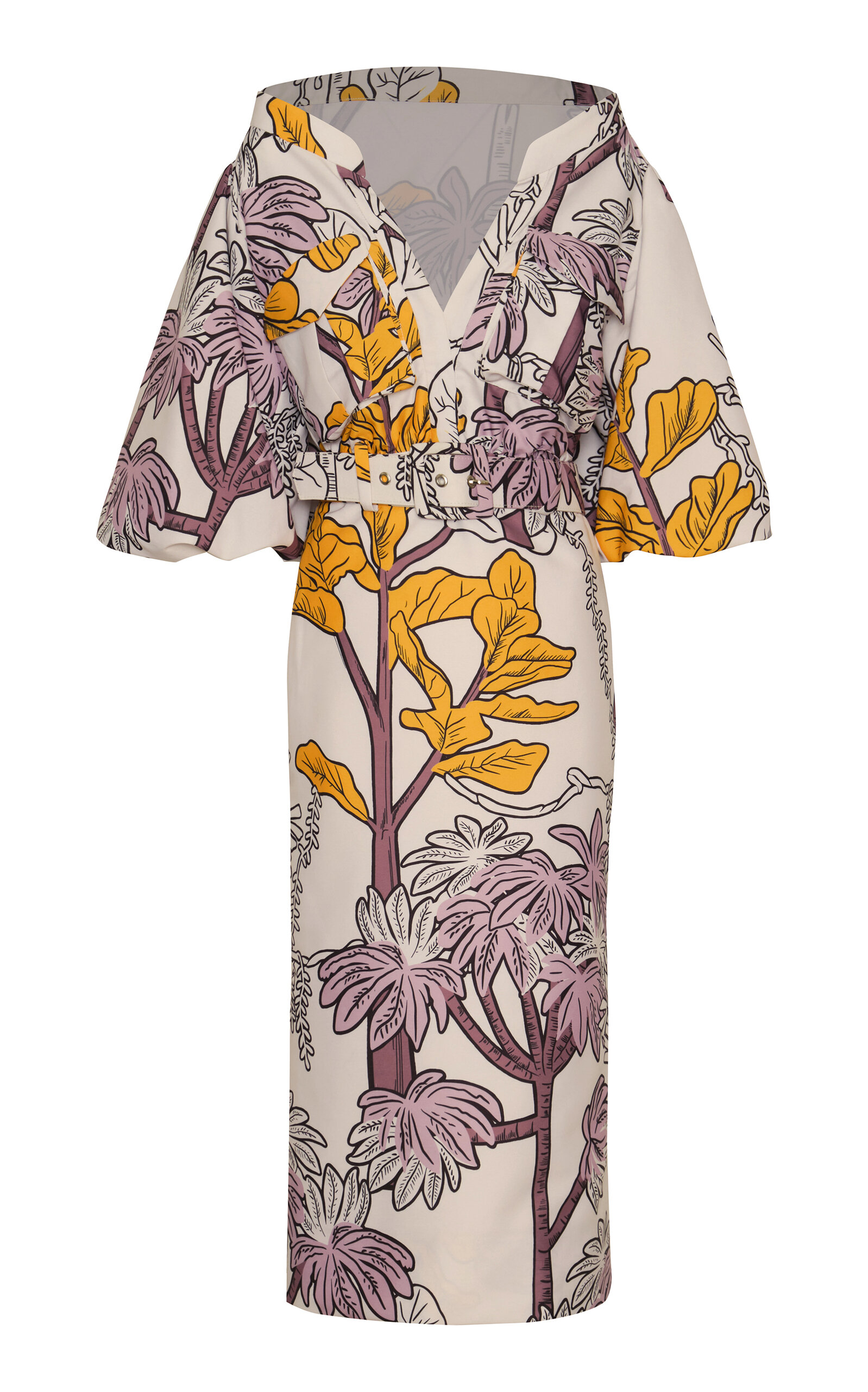 Andres Otalora Muisca Drill Belted Midi Dress In Purple