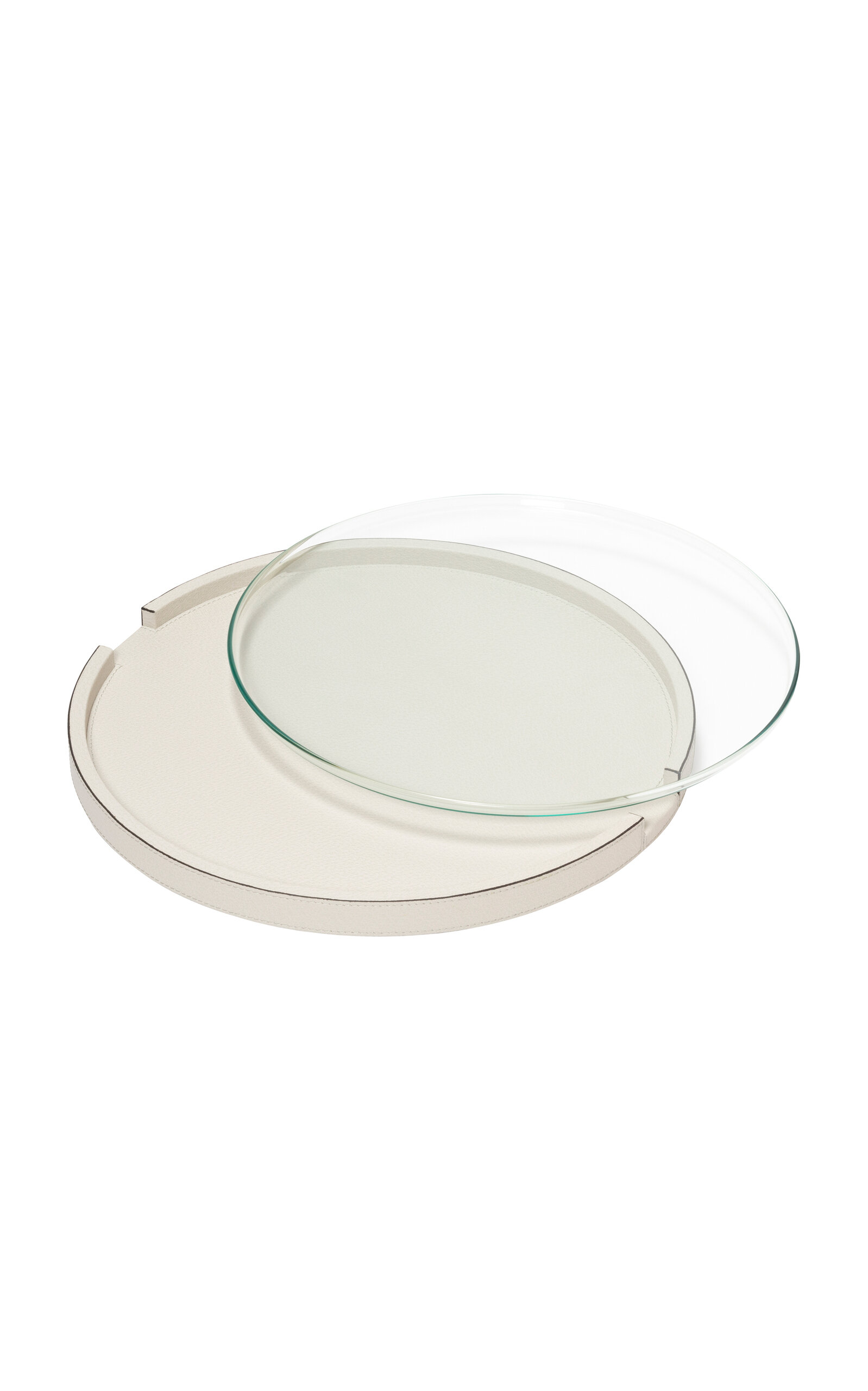Giobagnara Gourmet Leather; Glass Serving Tray In Light Grey