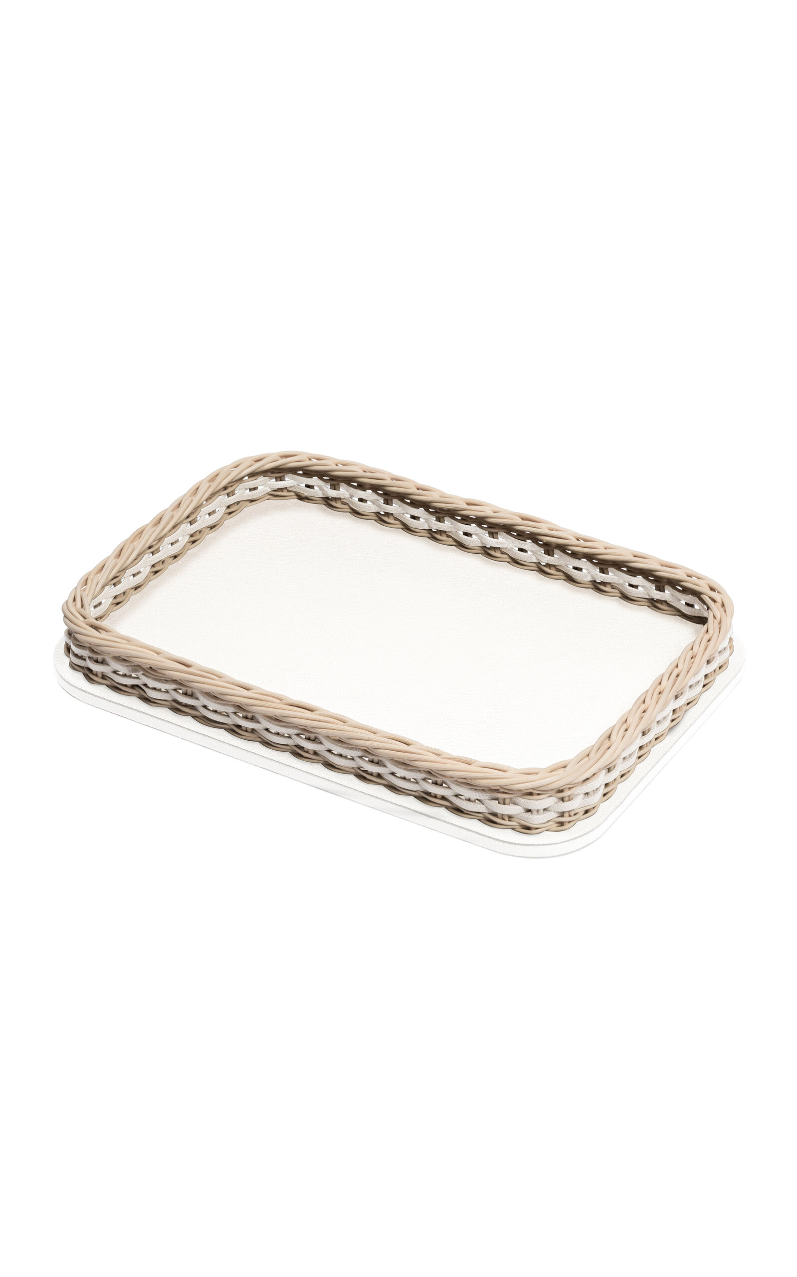 Giobagnara Orsay Small Leather; Rattan Serving Tray In Neutral