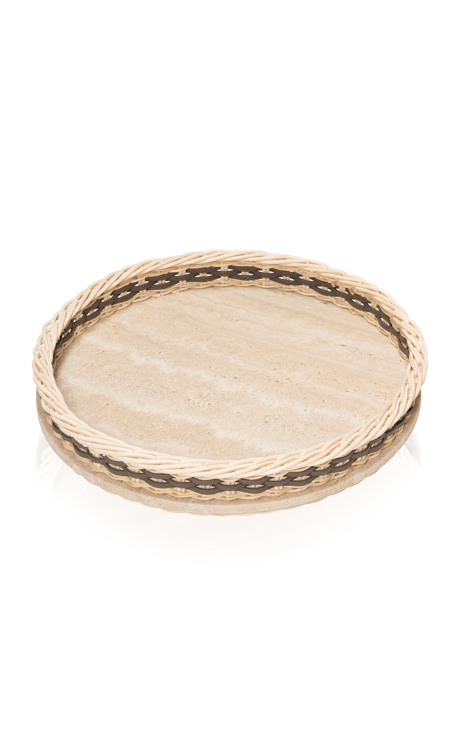 Giobagnara Orsay Small Mrable; Rattan Travertine Tray In Taupe