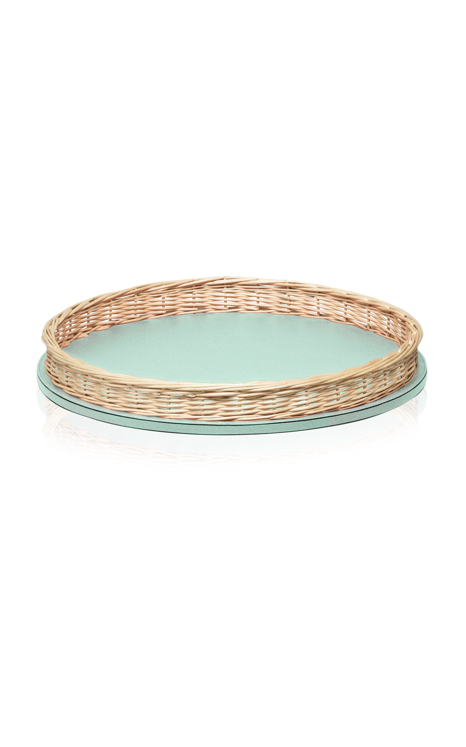 Giobagnara Orsay Large Rattan-trimmed Leather Tray In Green