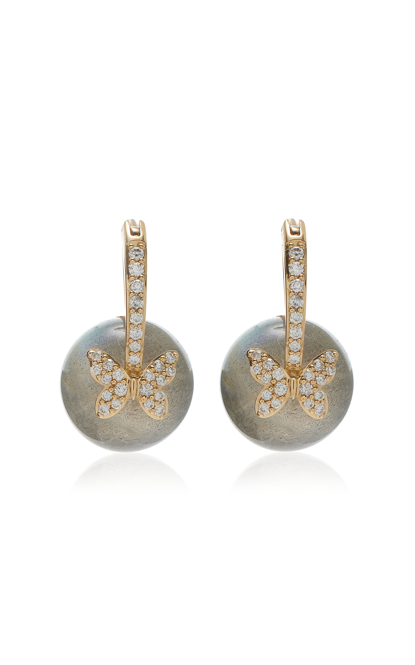 Sydney Evan Butterfly 14k Yellow Gold Labradorite Earrings In Grey