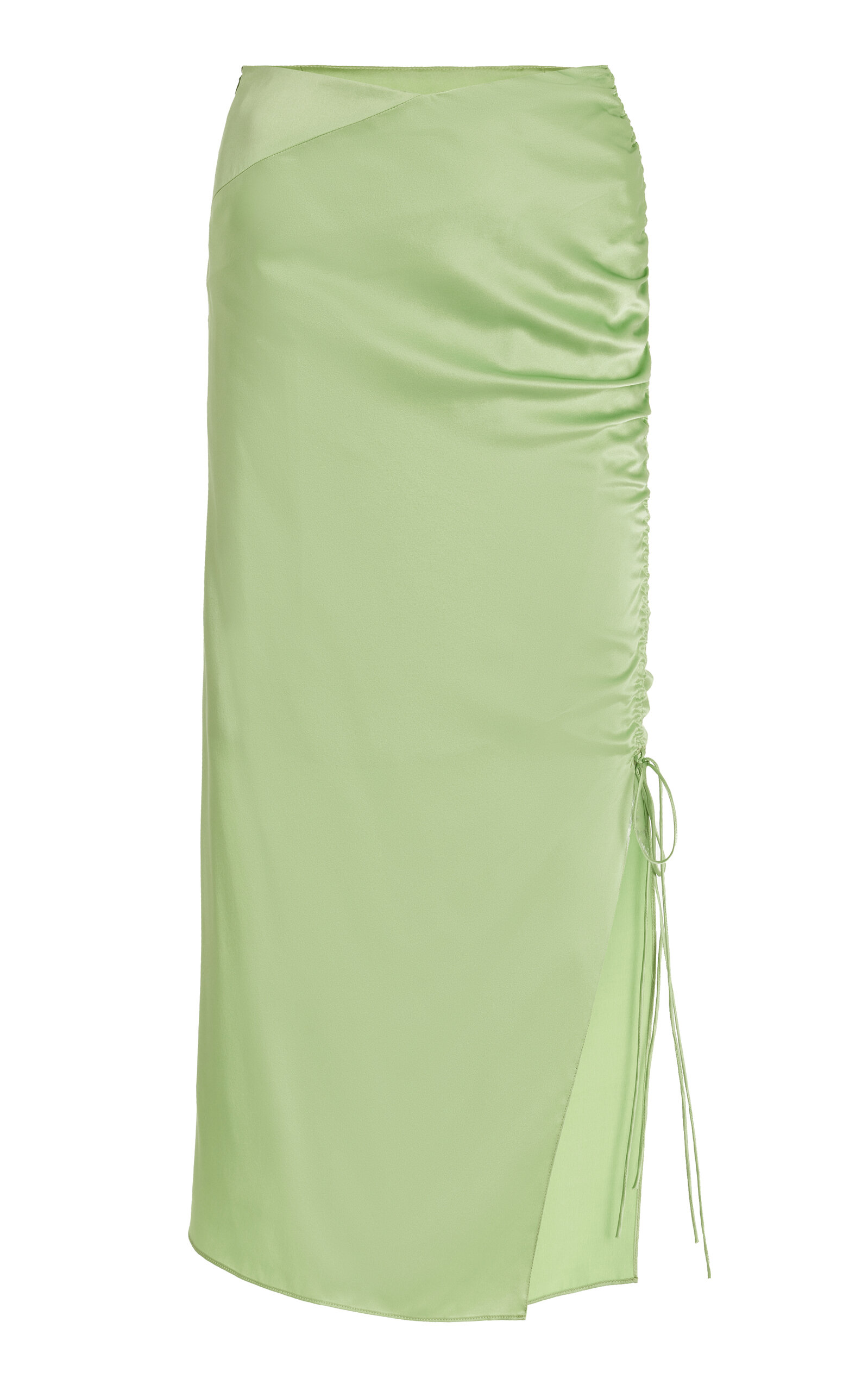 Ruched Satin Midi Skirt