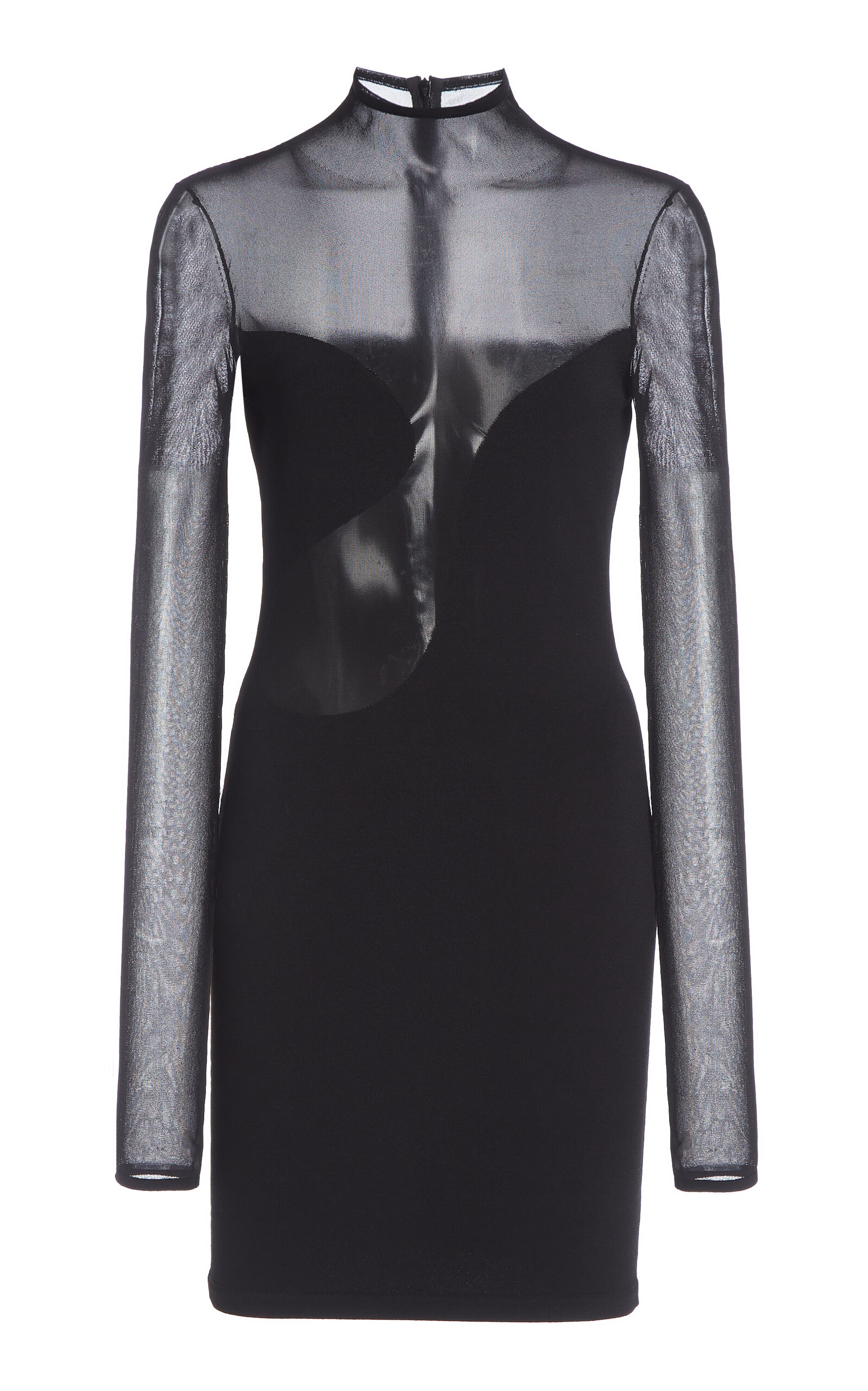 Shop Nensi Dojaka Asymmetric Illusion Mesh Mini Dress In Black