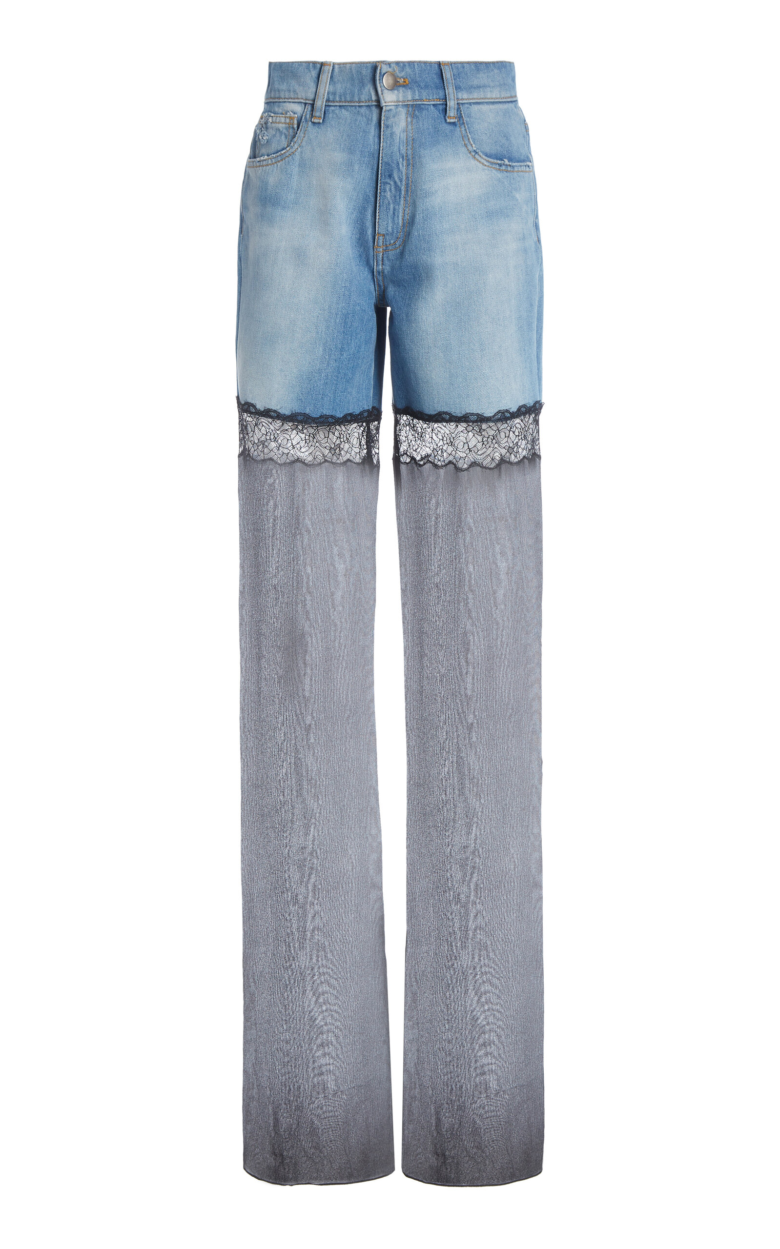Nensi Dojaka Hybrid Denim And Mesh Wide-leg Jeans In Black