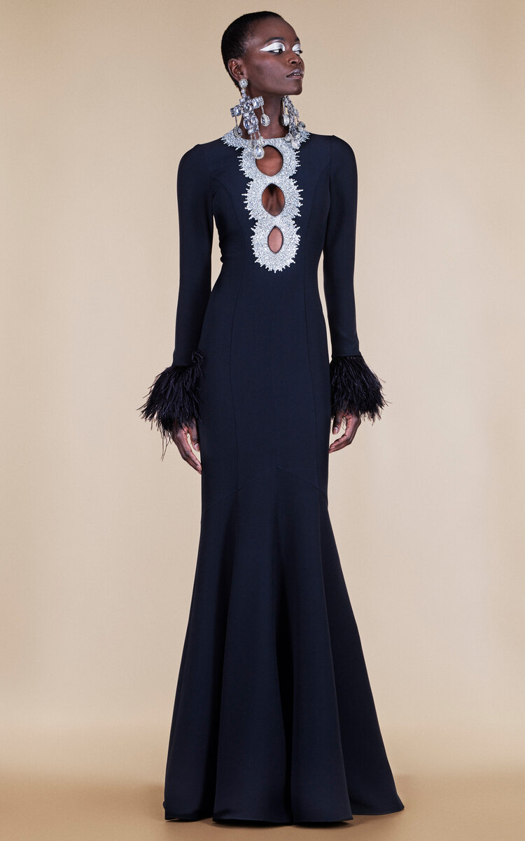 Andrew Gn Women's Feather-Trimmed Cutout Gown