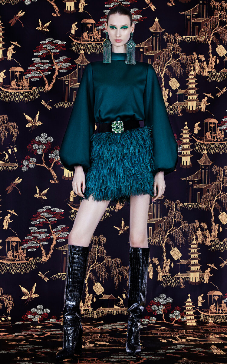 Andrew Gn Women's Feathered Blouson Mini Dress