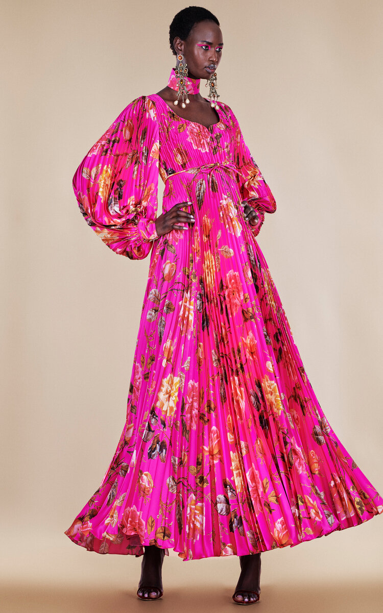 Andrew Gn Women's Pleated Silk Midi Dress
