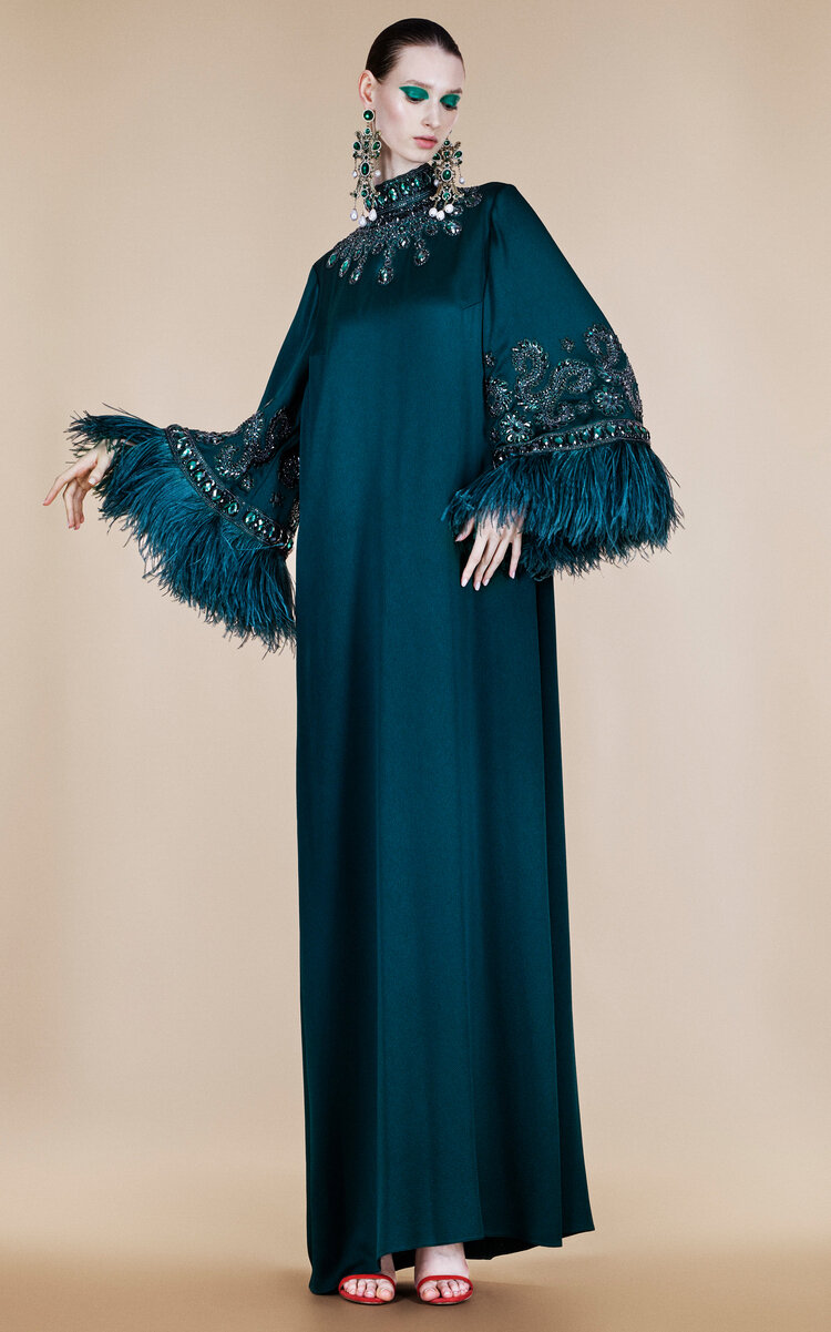 Andrew Gn Women's Feather-Trimmed Maxi Dress