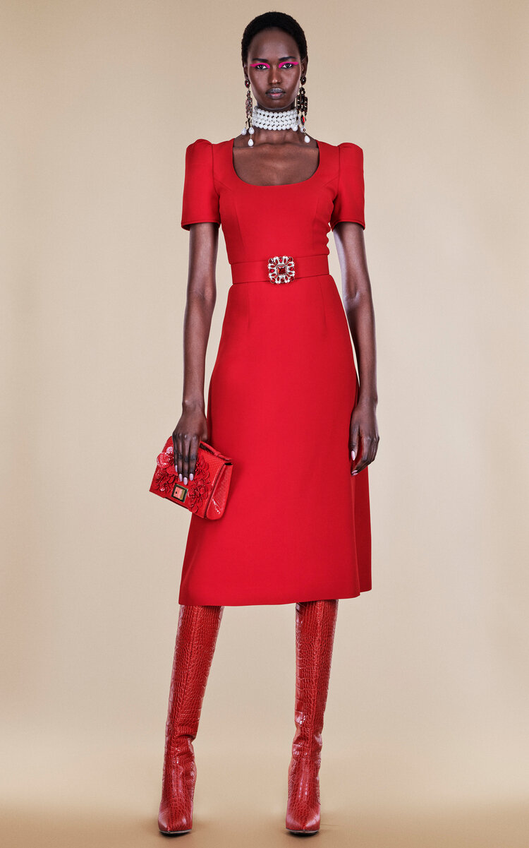 Andrew Gn Women's Belted Midi Dress In Red | ModeSens