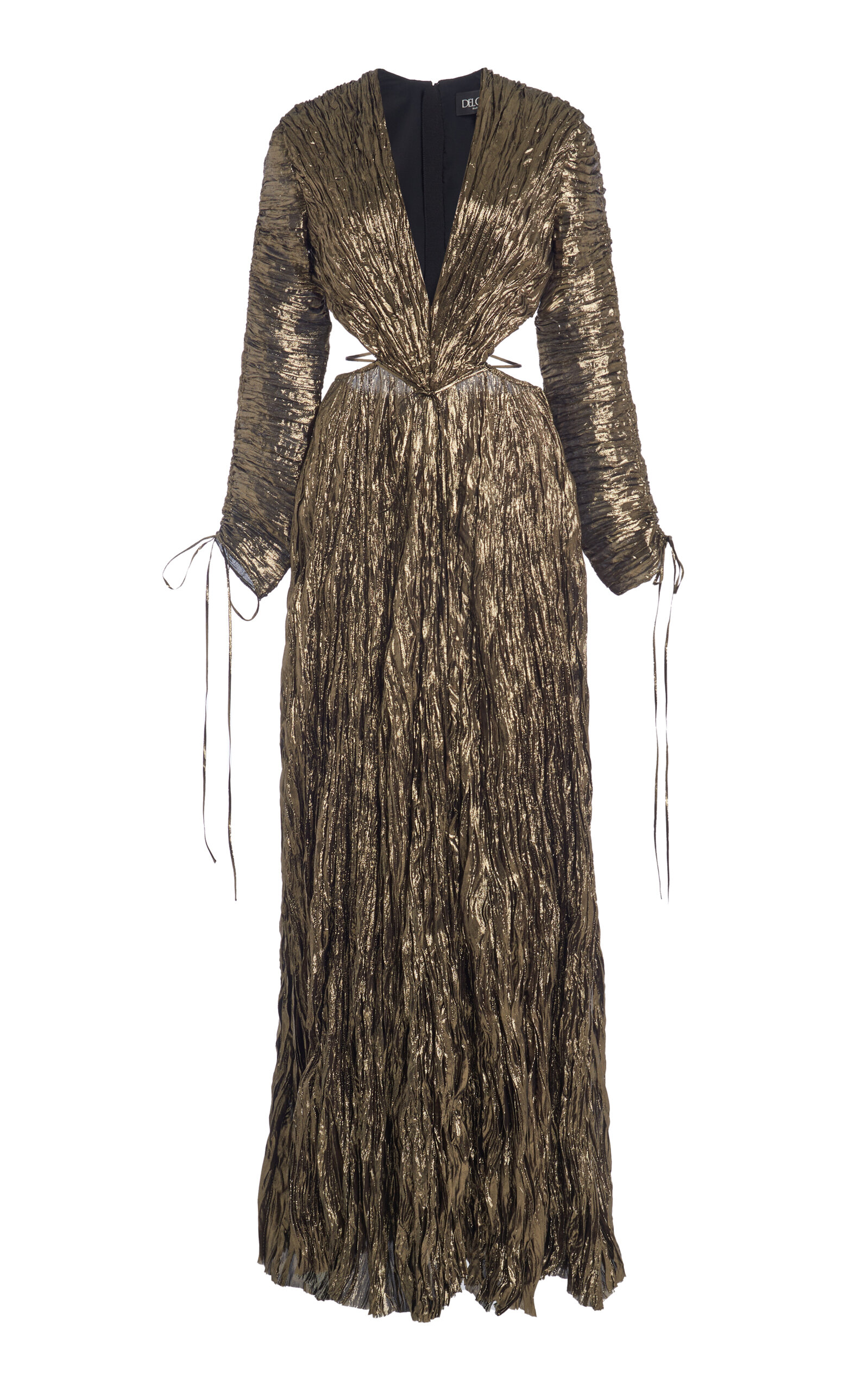 Del Core Women's Cutout Pleated Lamé Maxi Dress