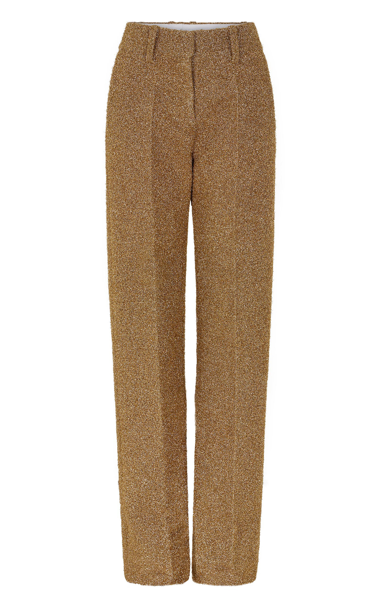 Paco Rabanne Shimmer Knit Wide-leg Pants In Gold