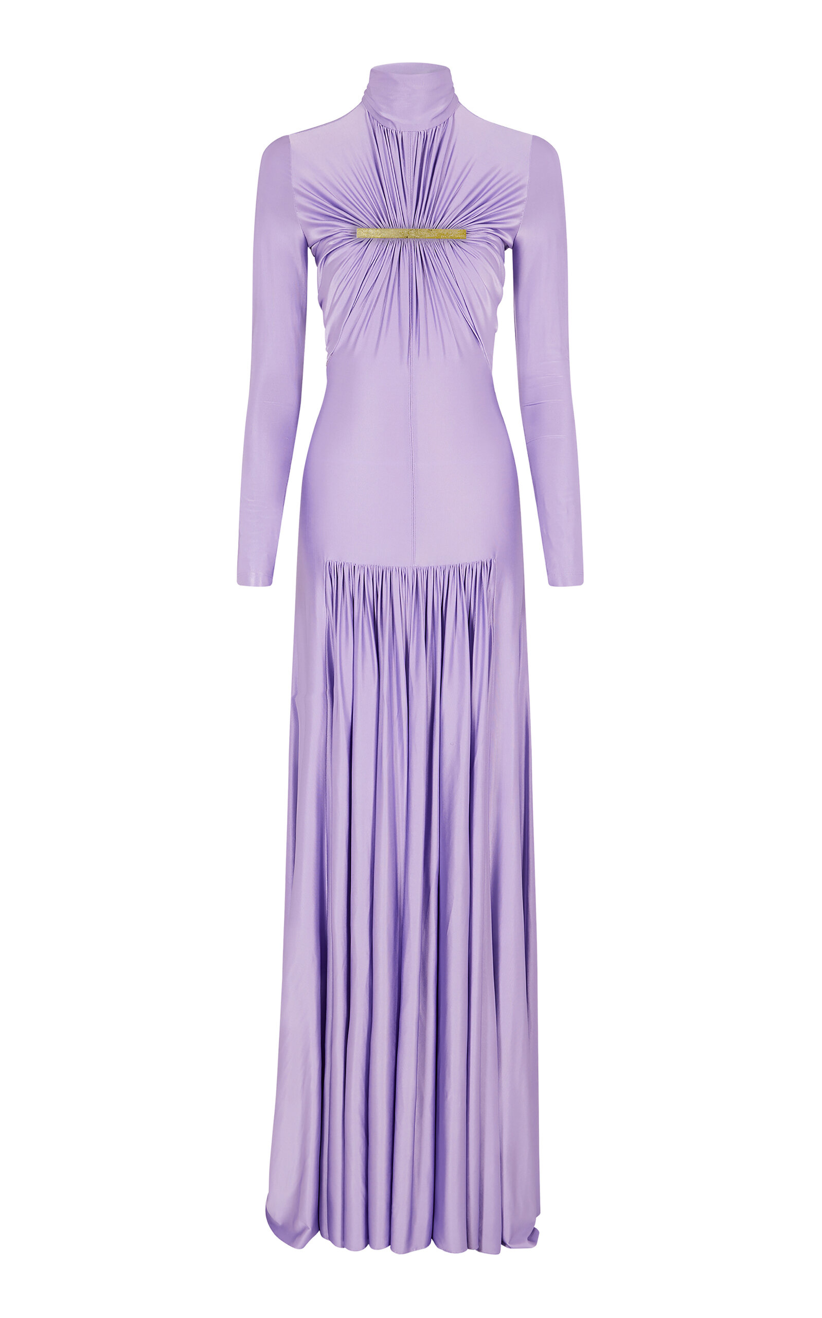 Paco Rabanne Embellished Draped Viscose Gown In Purple