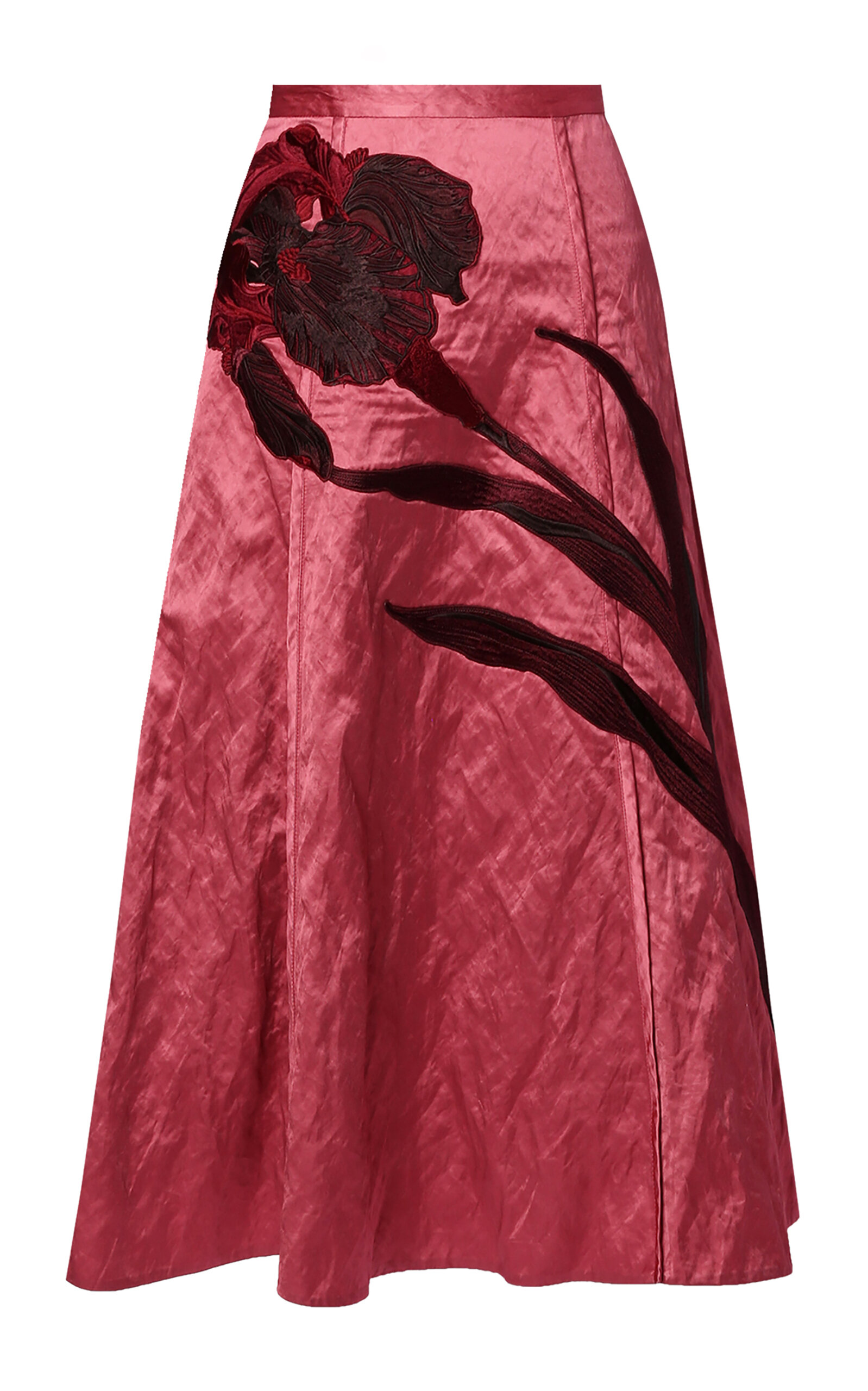 ERDEM EMBROIDERED TEXTURED SATIN MIDI SKIRT