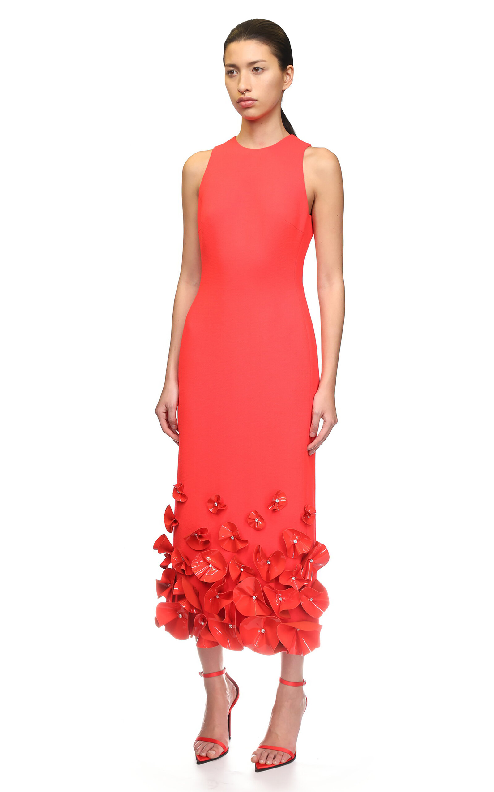 David Koma Women's Flower Embellished Wool Midi Dress In Red | ModeSens