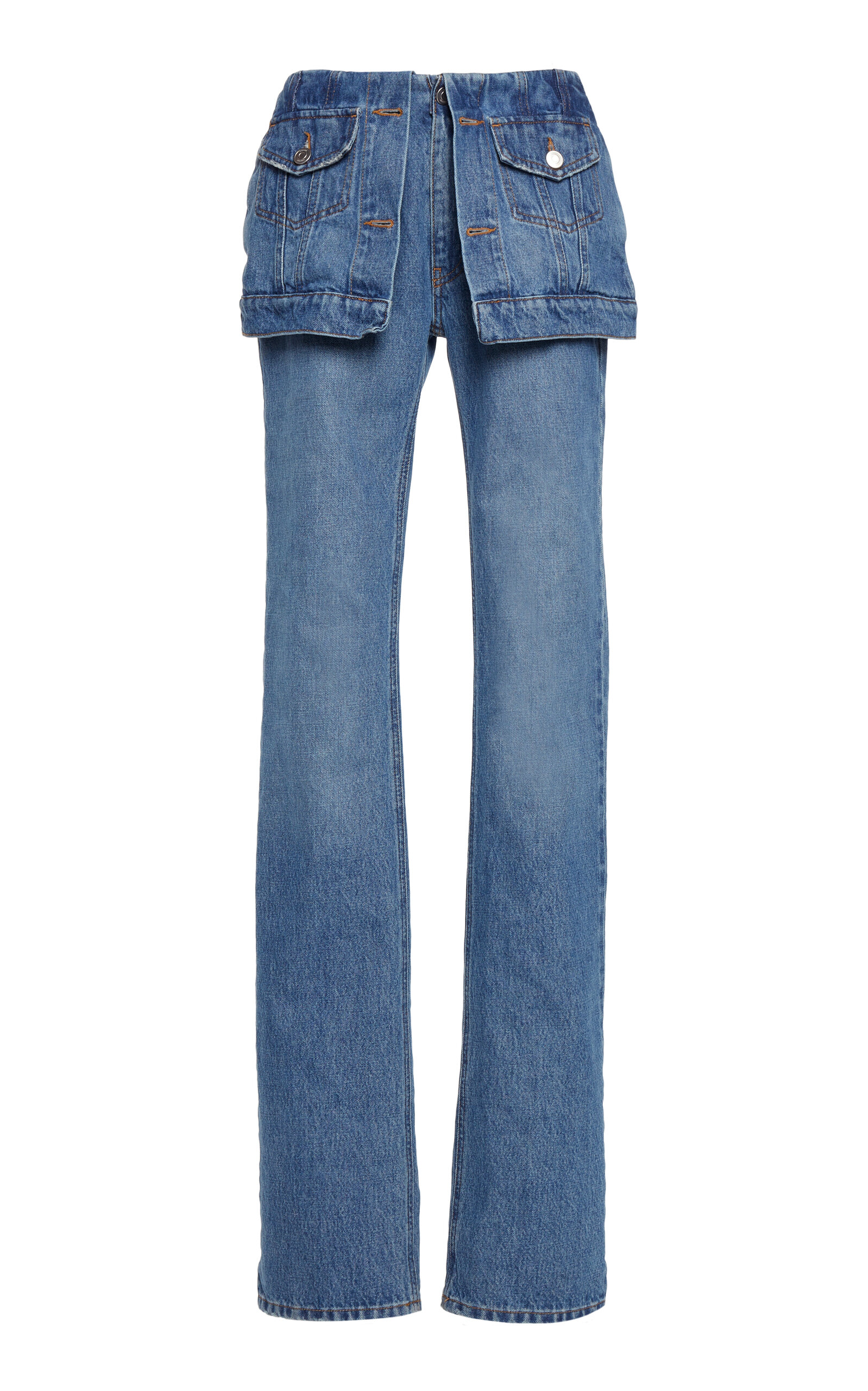 Shop Coperni Layered Rigid Mid-rise Straight-leg Jeans In Medium Wash