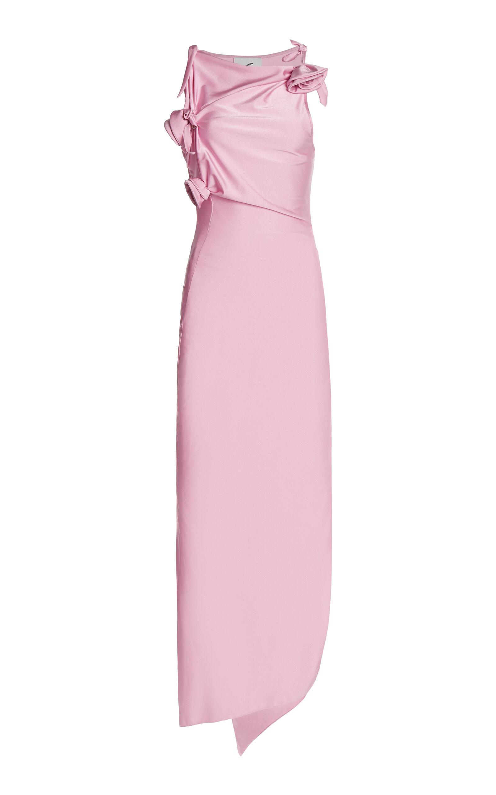 Shop Coperni Asymmetric Rosette-detailed Satin Gown In Pink