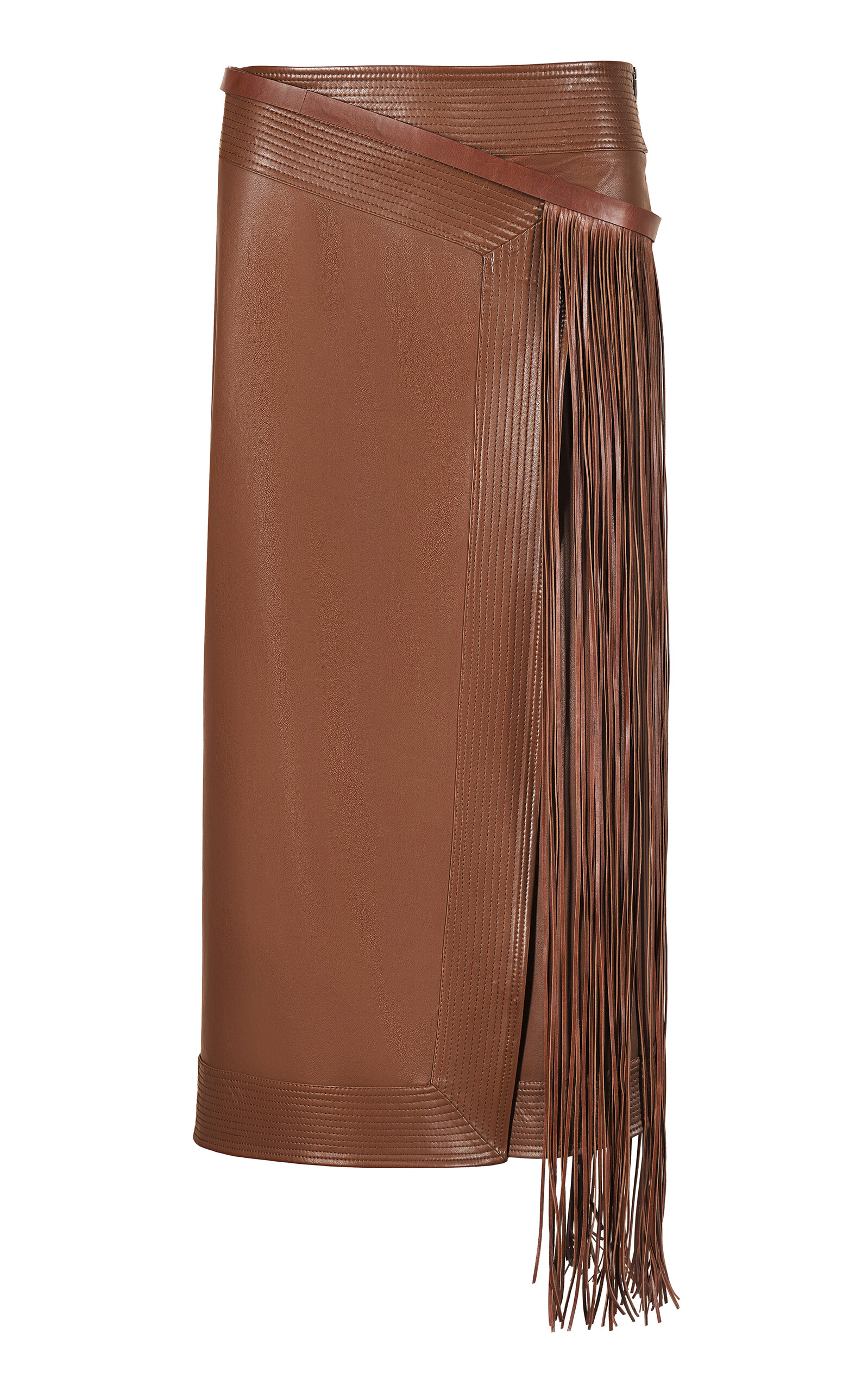 Johanna Ortiz Camel Winter Scents Fringed Leather Midi Skirt In Brown