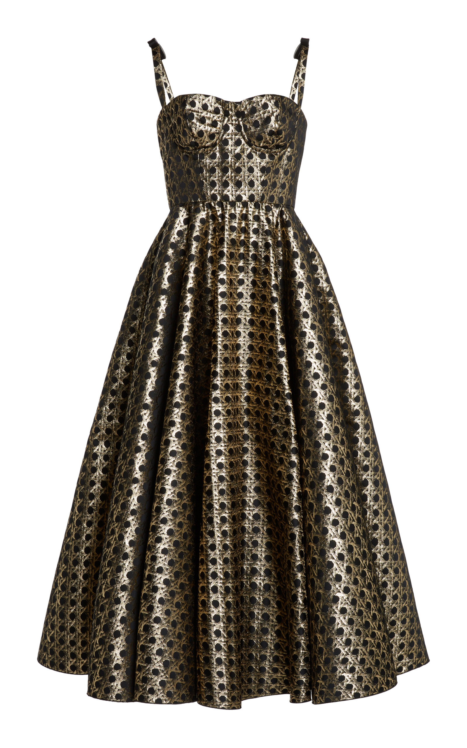 Giambattista Valli Lurex Jacquard Bustier Midi Dress In Gold