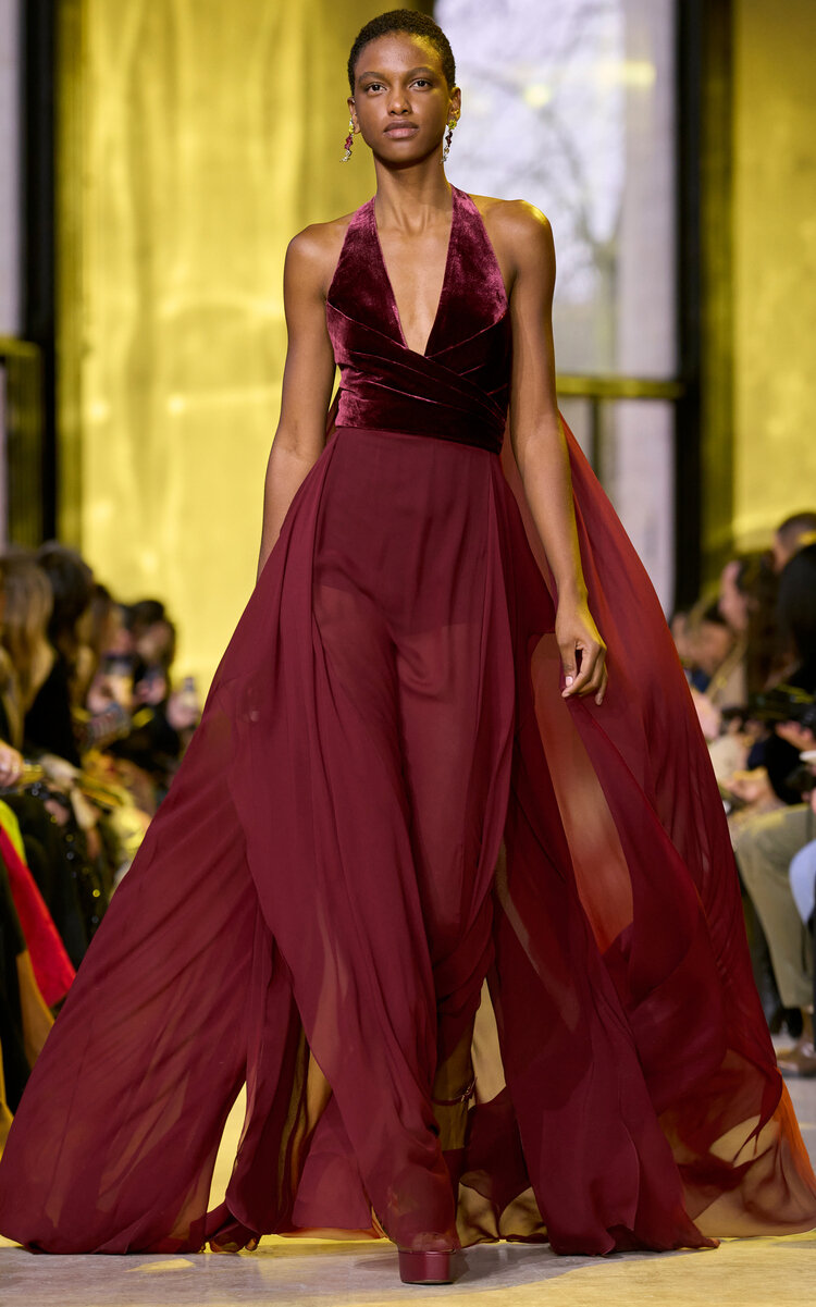 Elie Saab Silk And Velvet Maxi Dress In Red | ModeSens Elie Saab Silk And Velvet Maxi Dress In Red | ModeSens