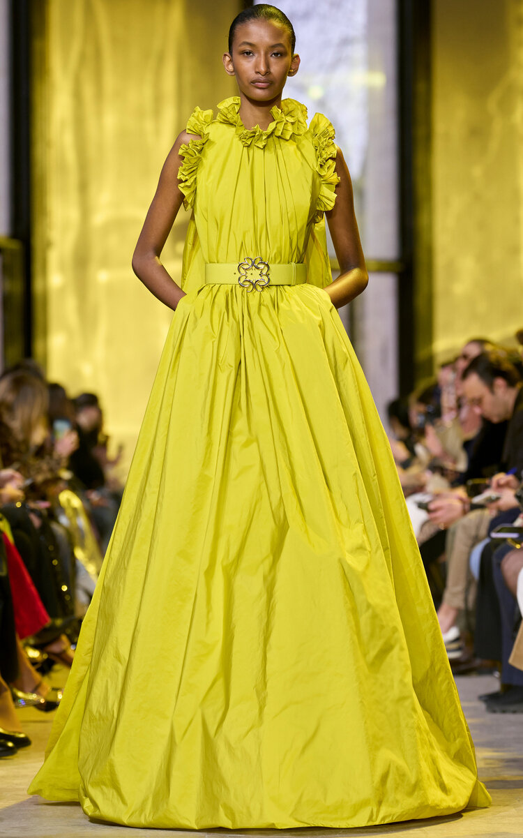 elie saab maxi dress Elie Saab Ruffled Taffeta Maxi Dress In Yellow